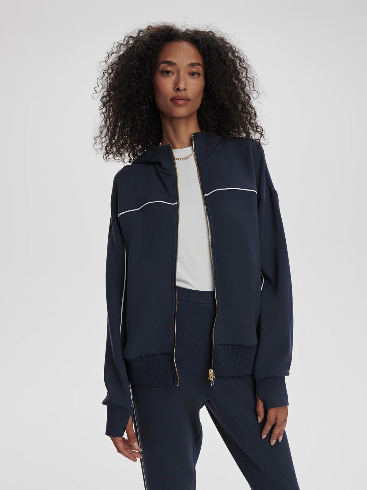 Varley Gia Zip Through Hooded Sweat Navy - Glebe Fashion
