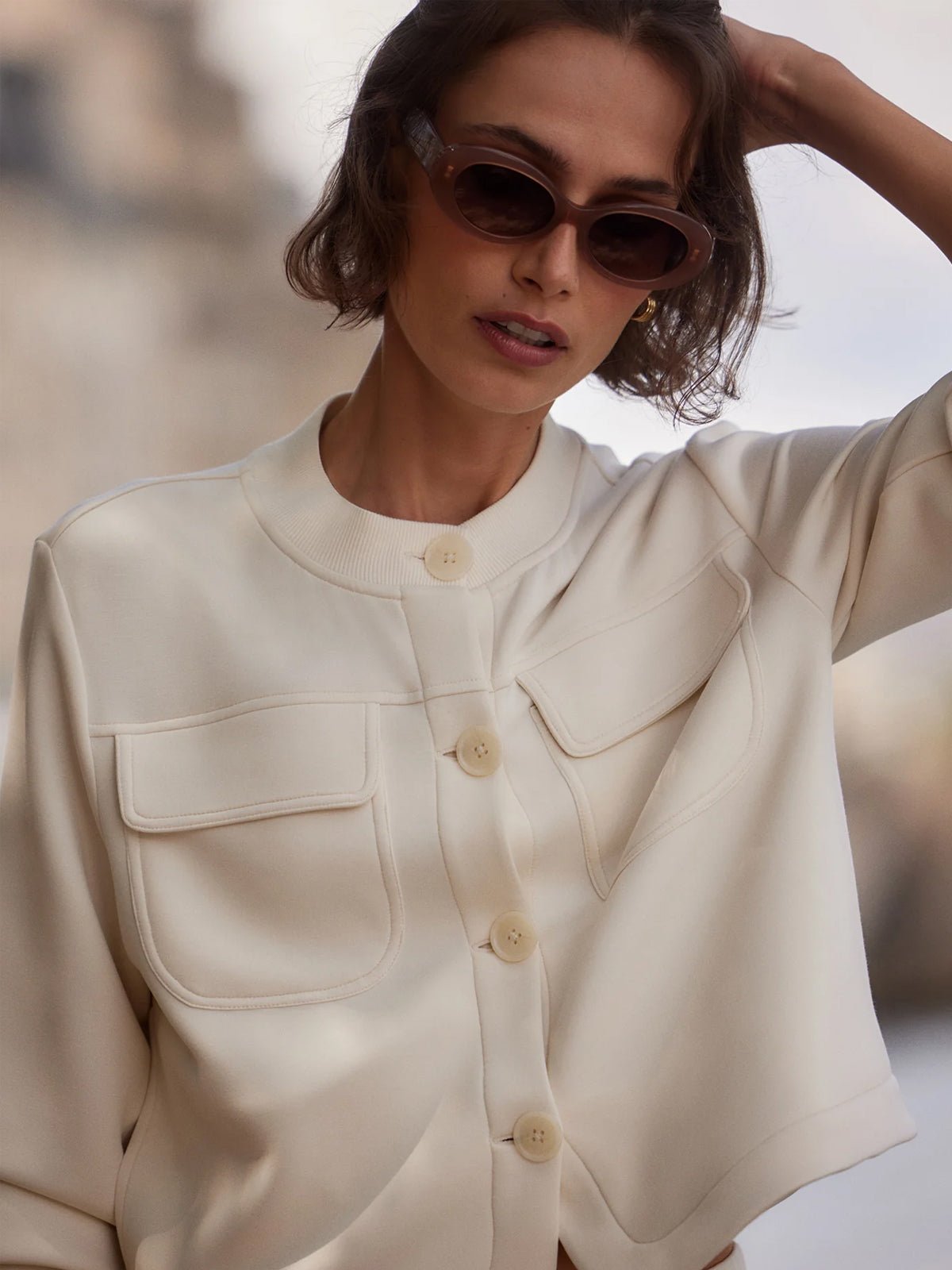 Varley Hartwell Button Through Sweat Pristine - Glebe Fashion