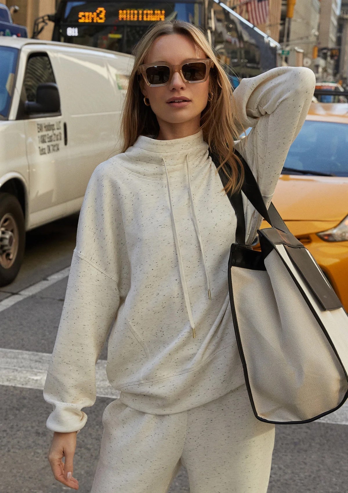 Varley Oakdale Sweat Ivory Marl Fleck - Glebe Fashion