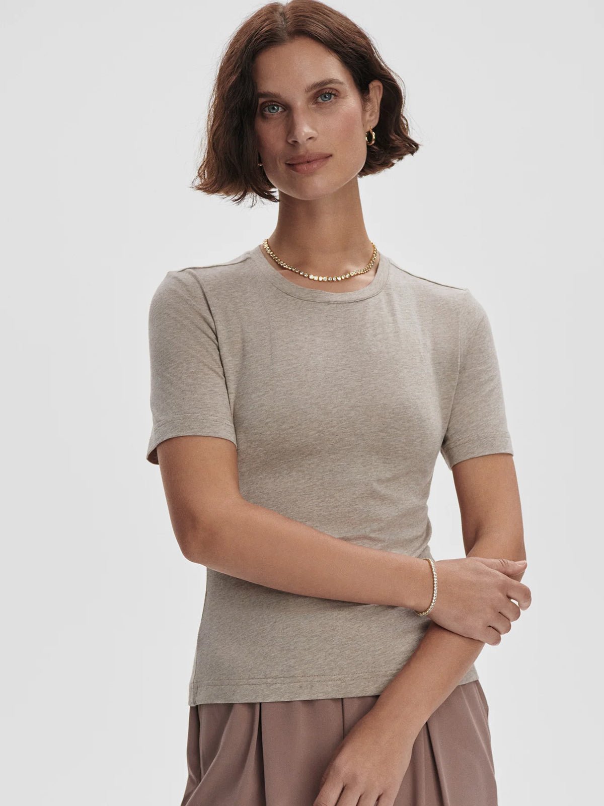 Varley Regina Fitted Tee Taupe - Glebe Fashion