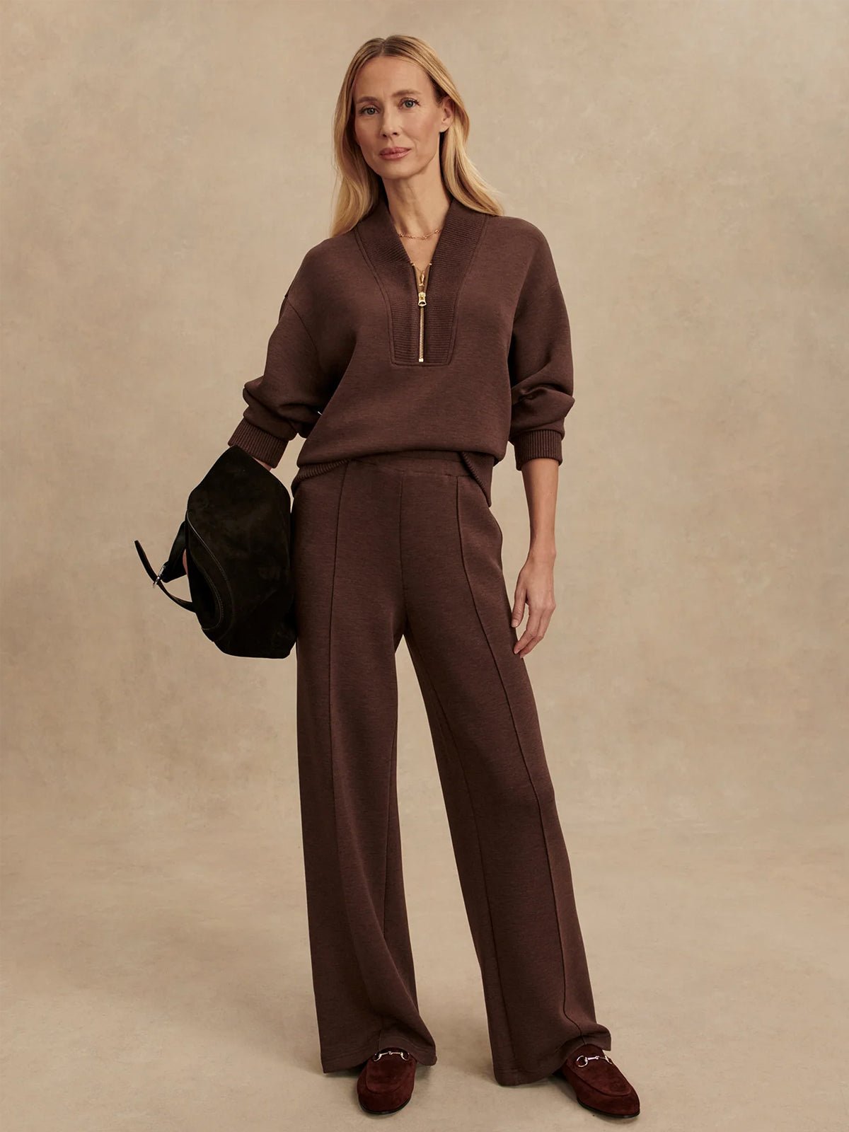 Varley Sally Half Zip Sweat Coffee Bean Marl - Glebe Fashion