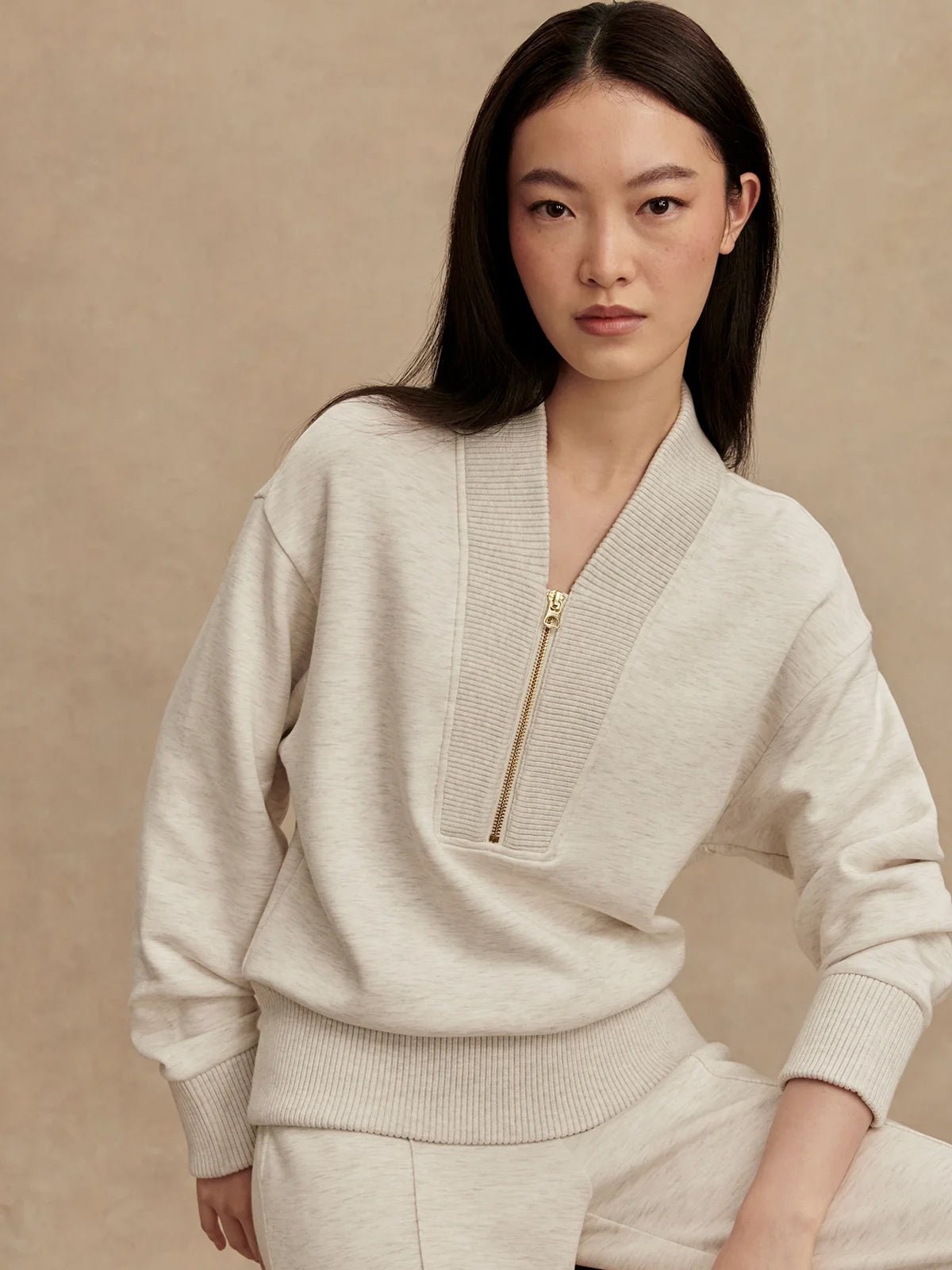 Varley Sally Half Zip Sweat Ivory Marl - Glebe Fashion