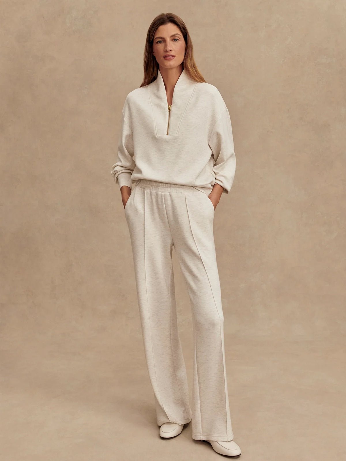 Varley The Wide Leg Pant 28 Ivory Marl - Glebe Fashion