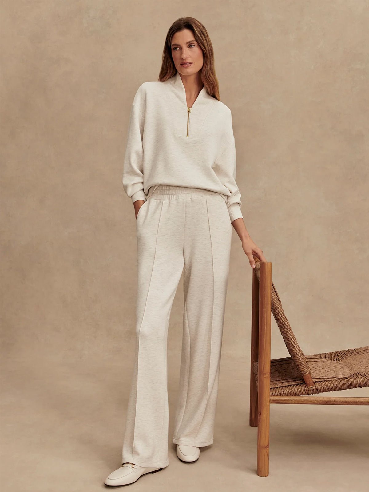 Varley The Wide Leg Pant 30 Ivory Marl - Glebe Fashion