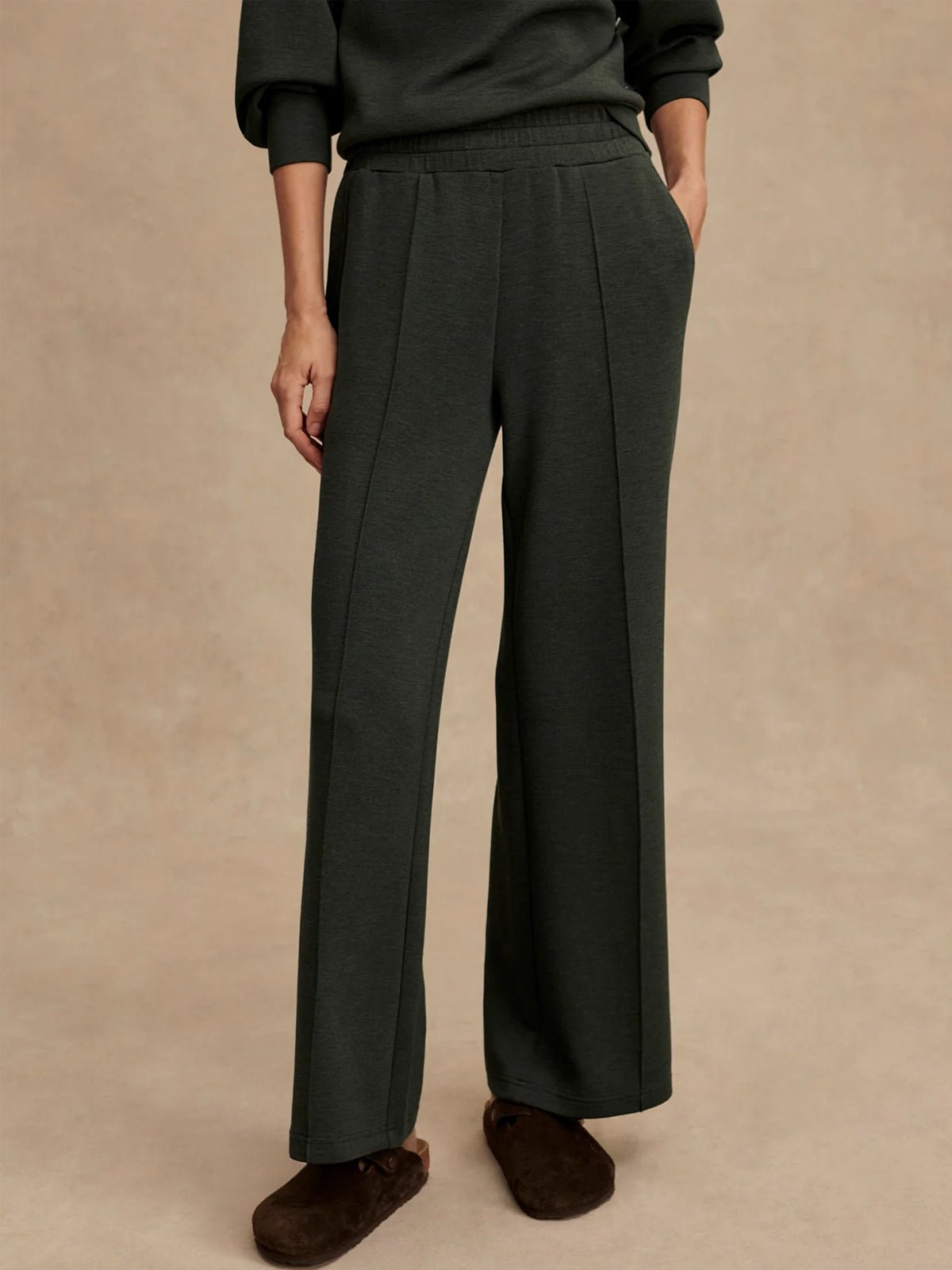 Varley The Wide Leg Pant Olive Marl - Glebe Fashion
