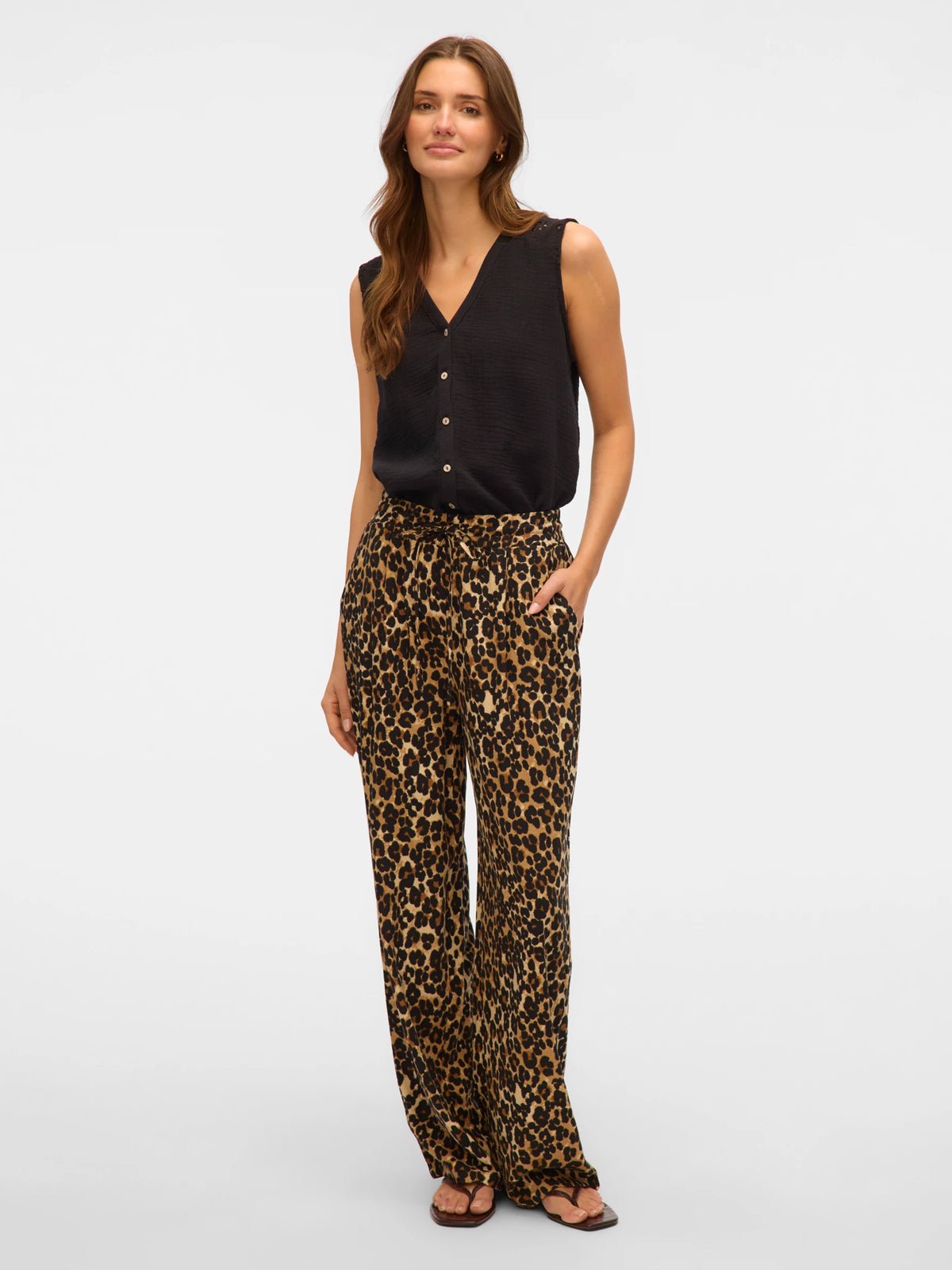 Vero Moda Wide Leg Linen Trousers Leopard - Glebe Fashion