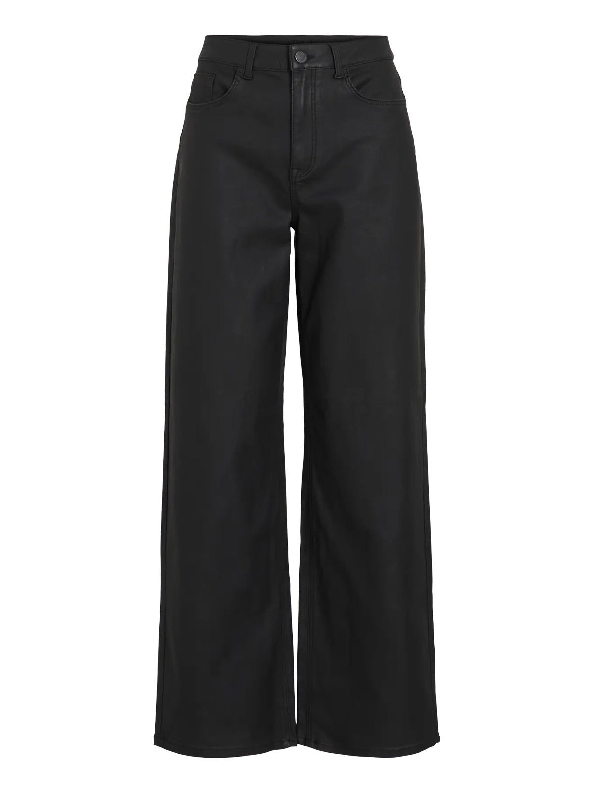 Vila Coated Wide Leg Denims Black - Glebe Fashion