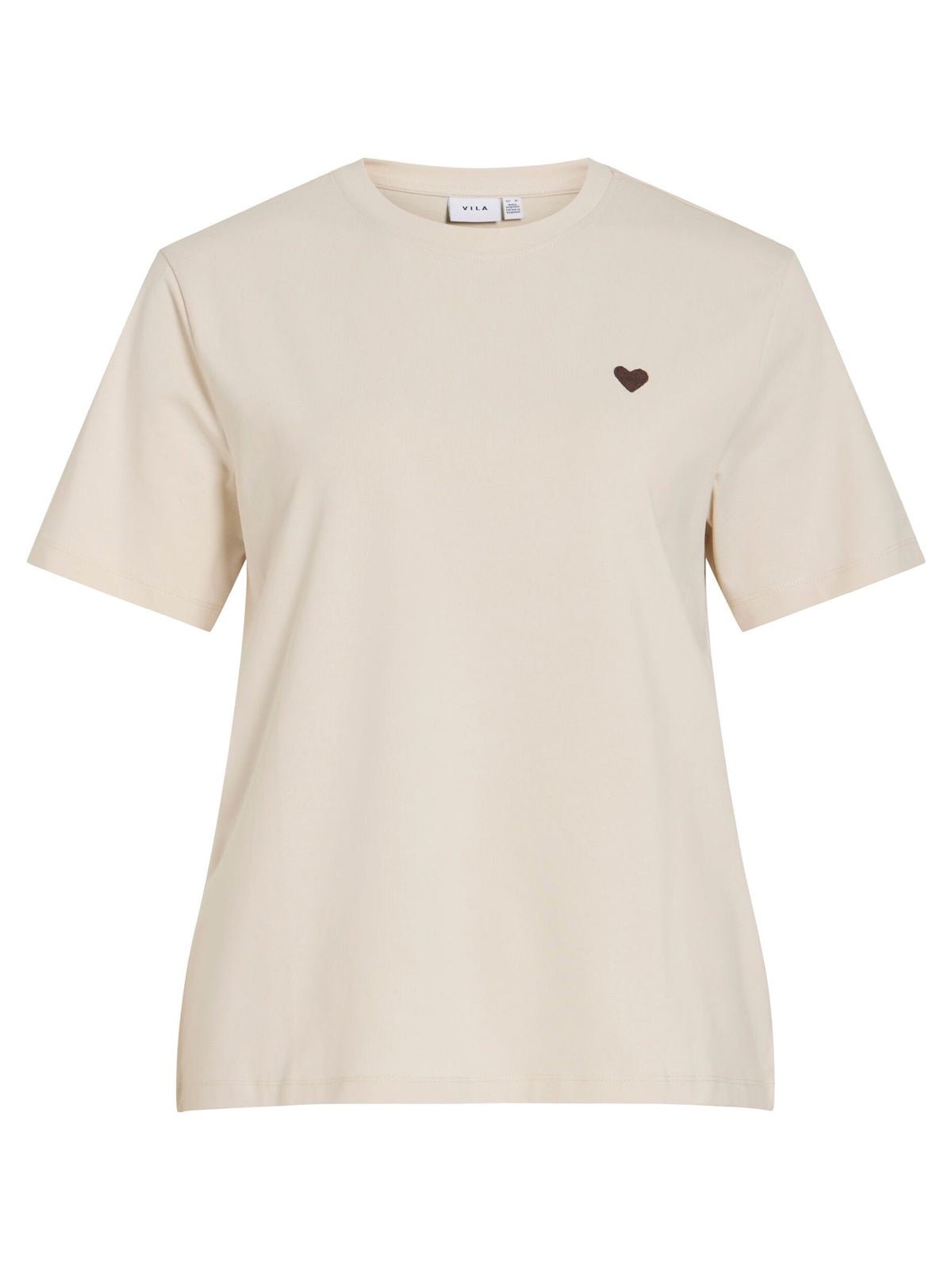 Vila Embroidered Heart Tee Birch - Glebe Fashion