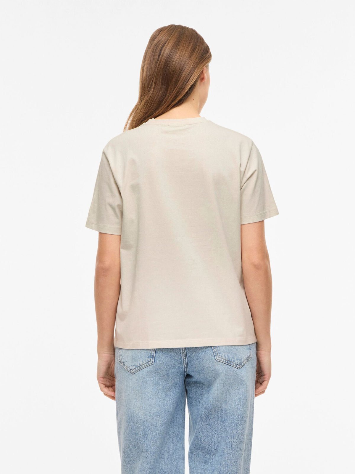 Vila Embroidered Heart Tee Birch - Glebe Fashion