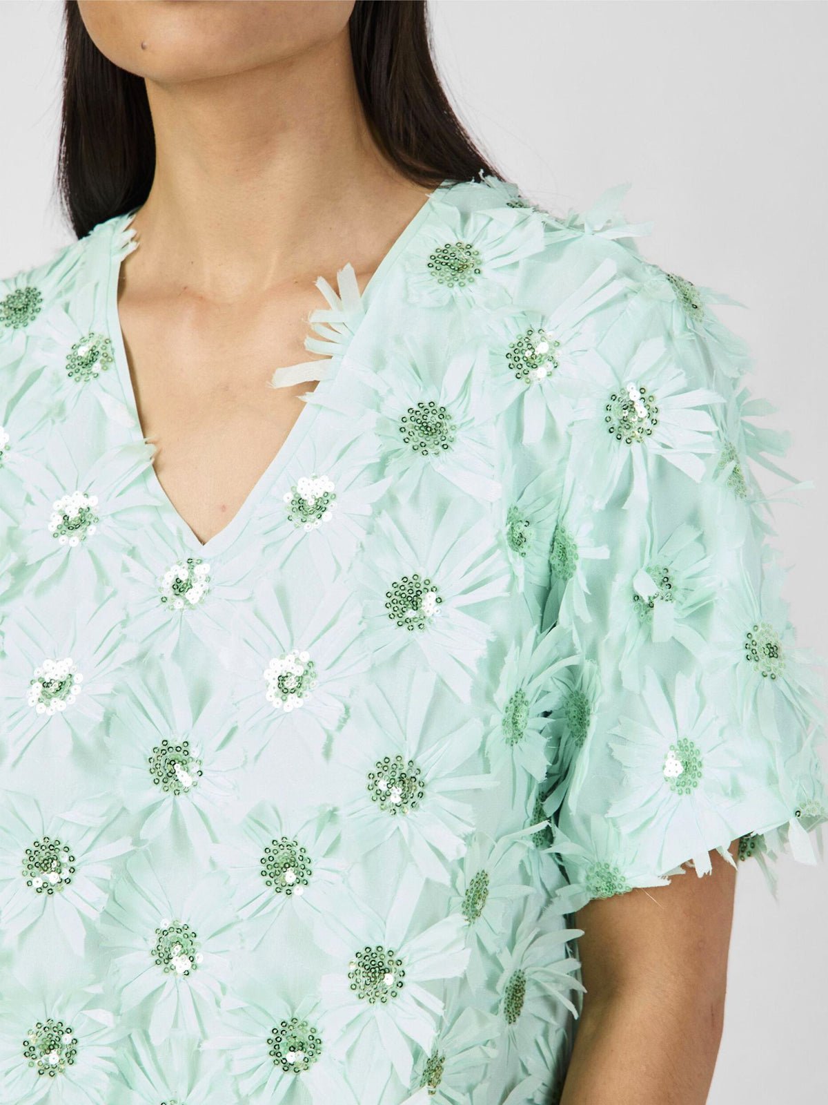 YAS Abelone V-Neck Mini Dress Mist Green - Glebe Fashion
