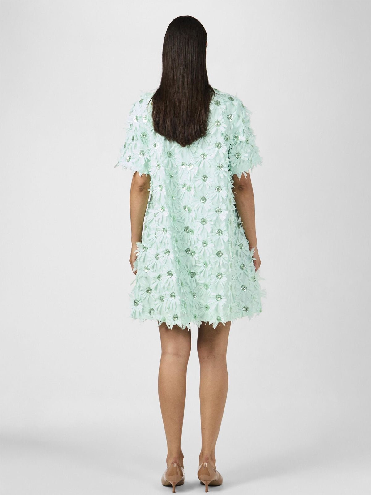 YAS Abelone V-Neck Mini Dress Mist Green - Glebe Fashion