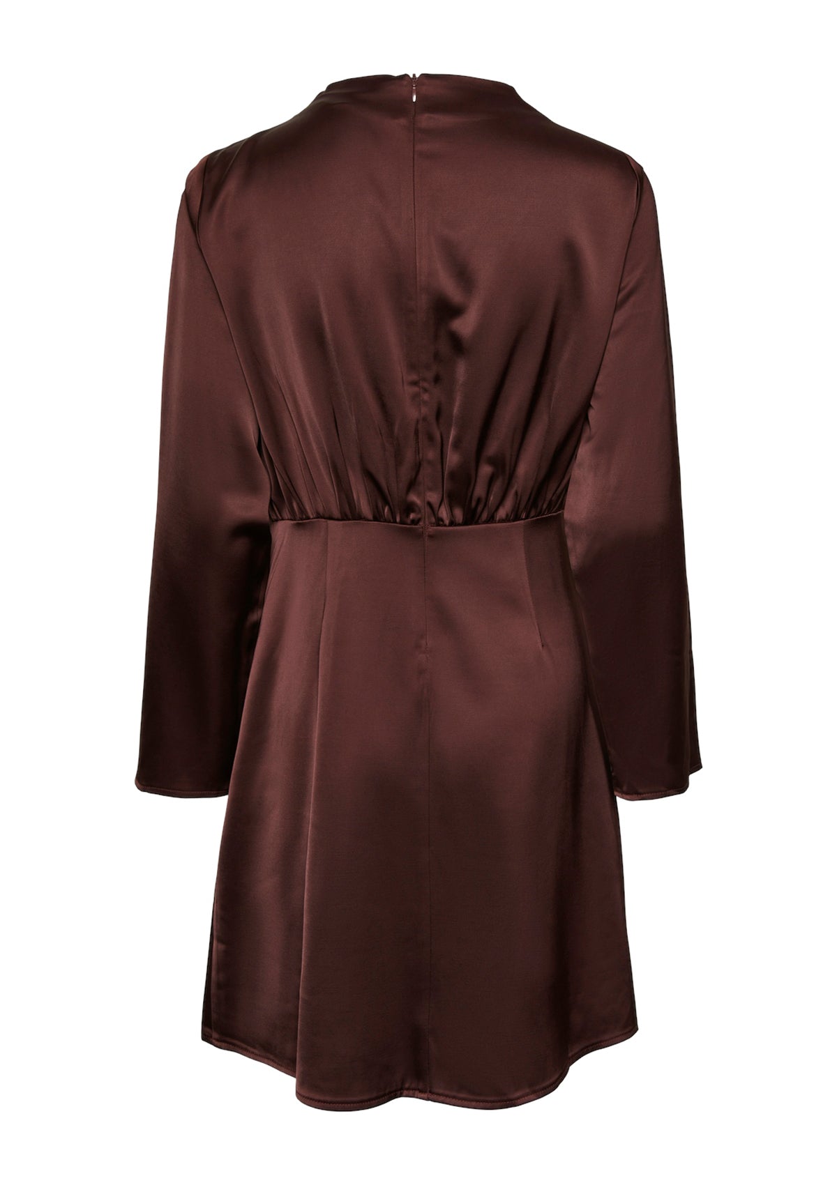 YAS Short Satin Drape Dress Chocolate - Glebe Fashion