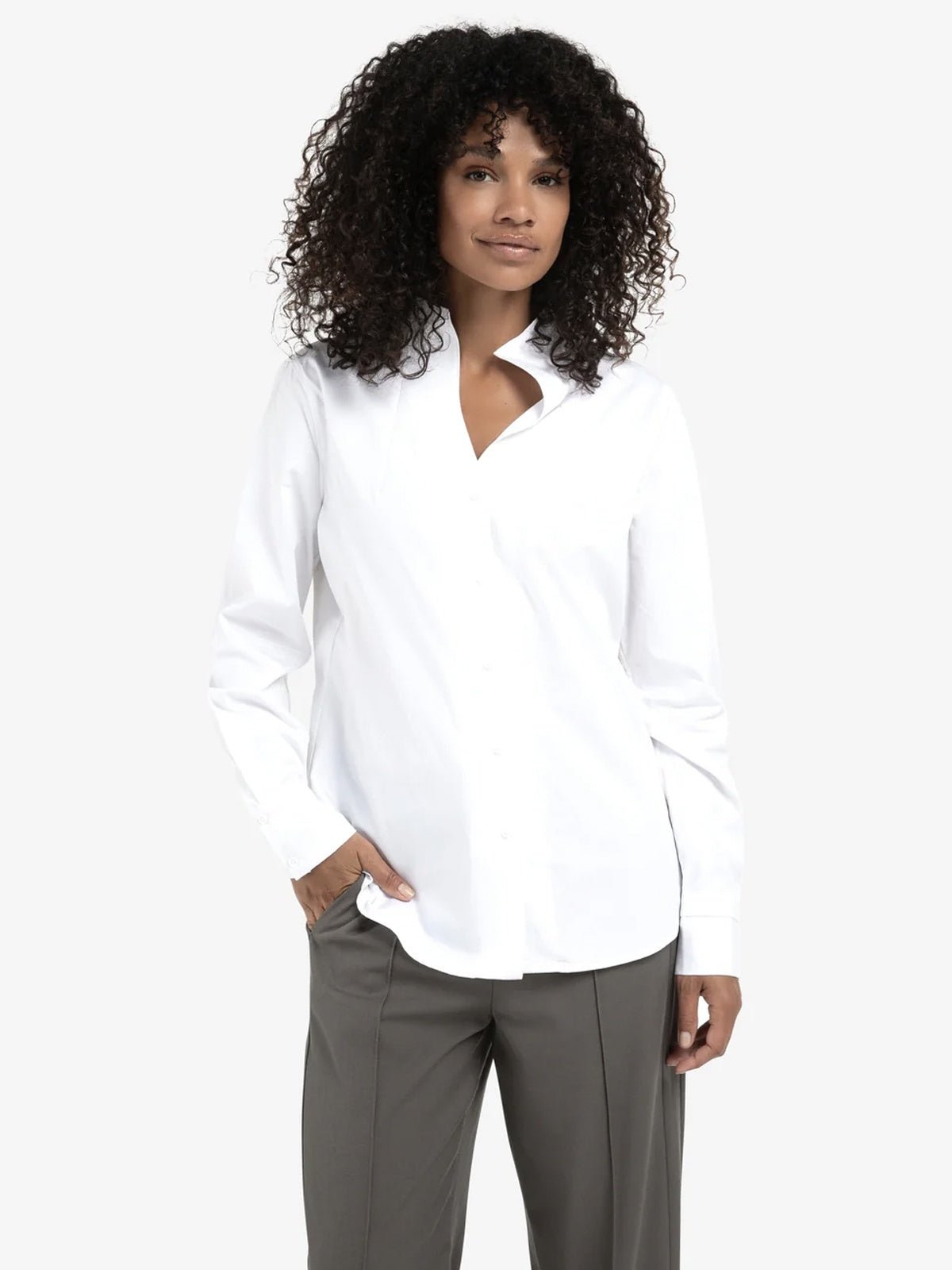 Yaya Blouse With High V-Neck White - Glebe Fashion
