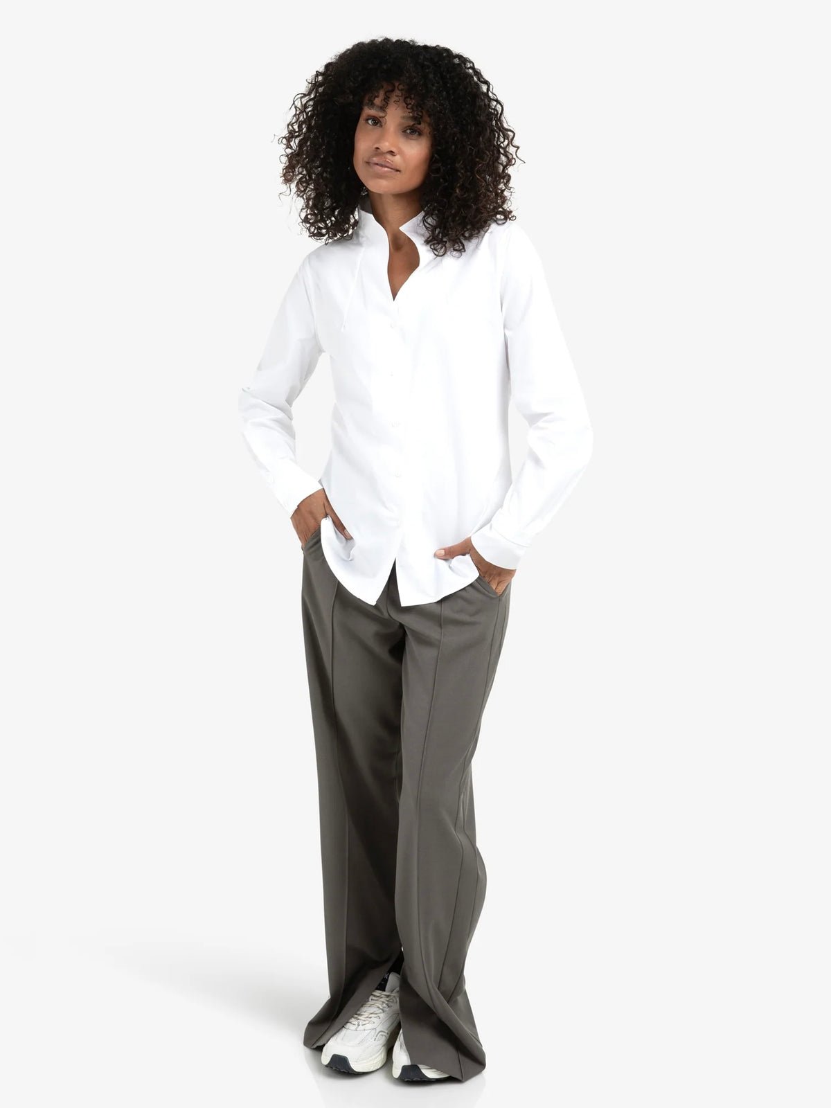 Yaya Blouse With High V - Neck White - Glebe Fashion