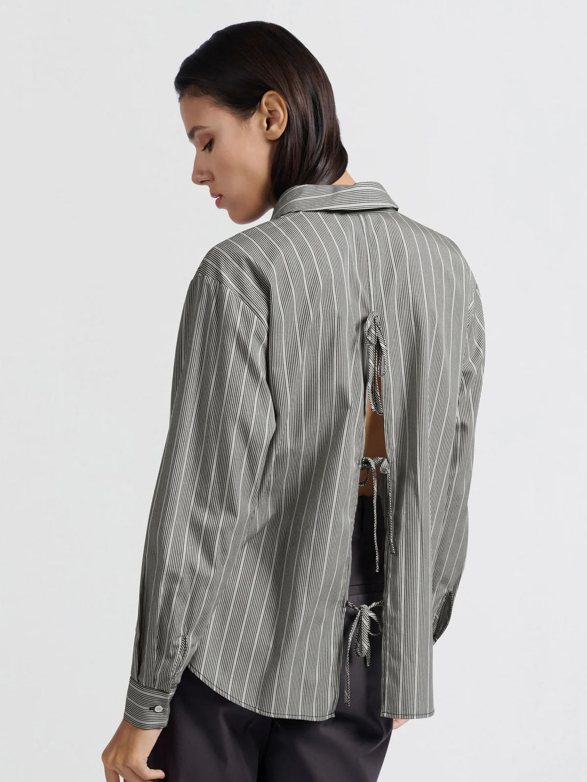 Yaya Bow Back Stripe Shirt Phantom - Glebe Fashion