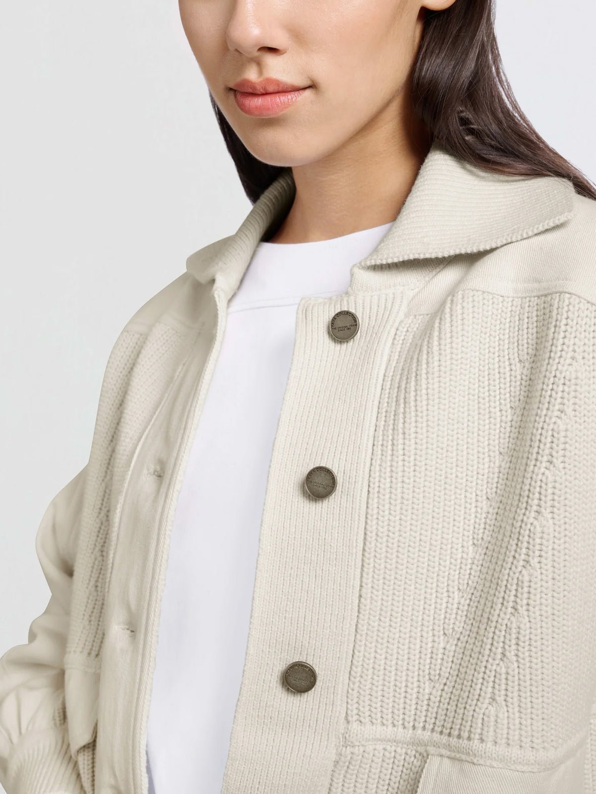 Yaya Cardigan With Textured Details Off White - Glebe Fashion