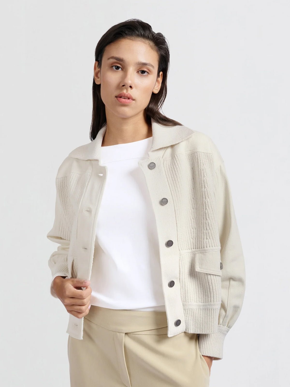 Yaya Cardigan With Textured Details Off White - Glebe Fashion