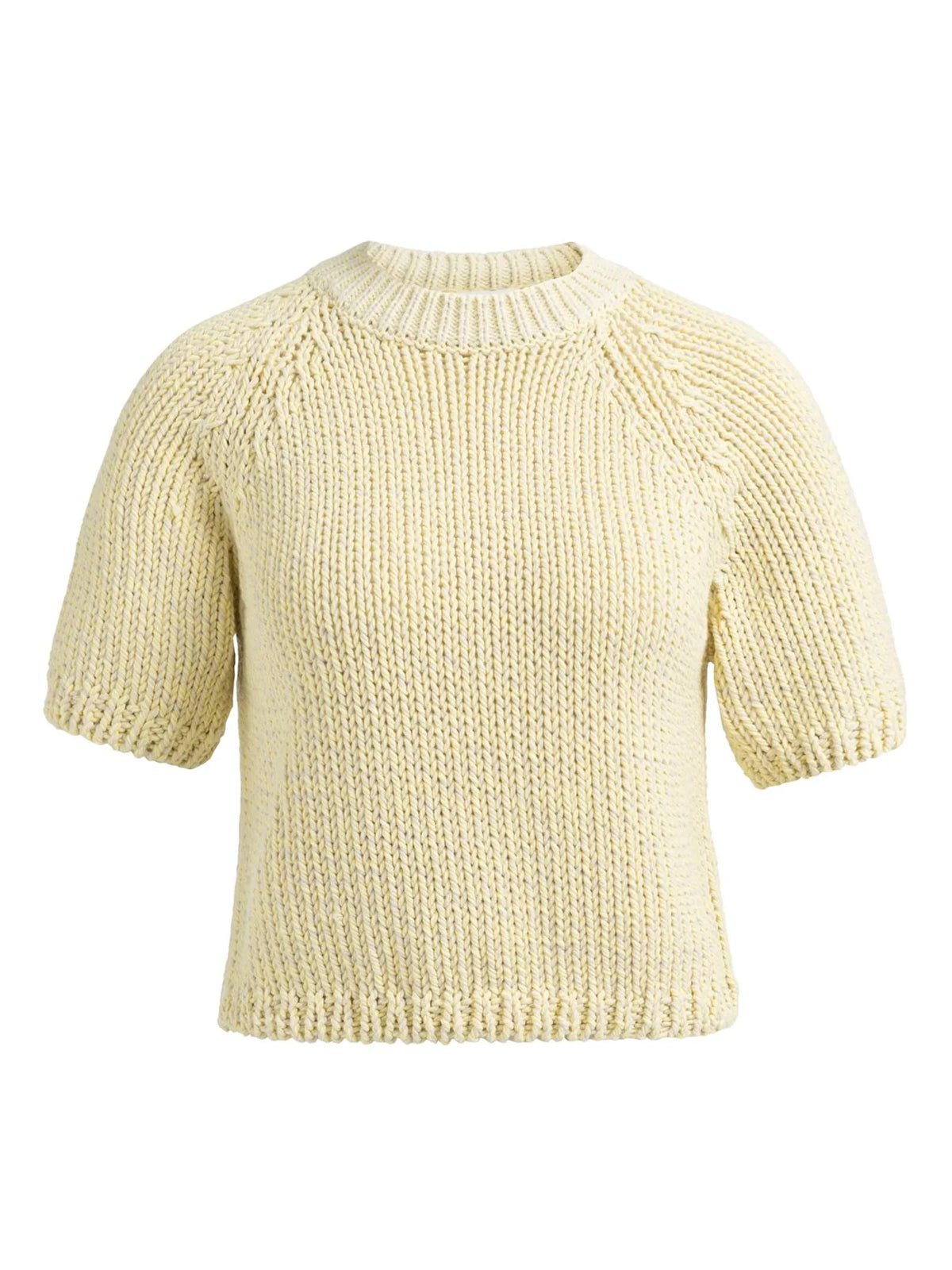 YAYA Chunky Knit Sweater With Short Sleeves Reed Yellow - Glebe Fashion