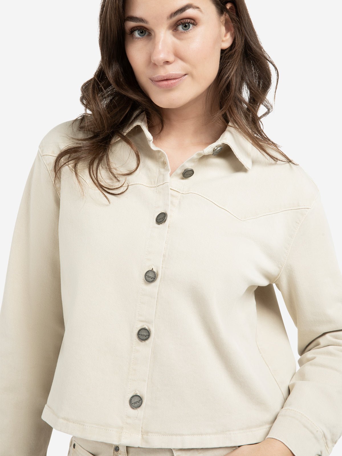 YAYA Coloured Denim Jacket With Decorative Seams - Glebe Fashion