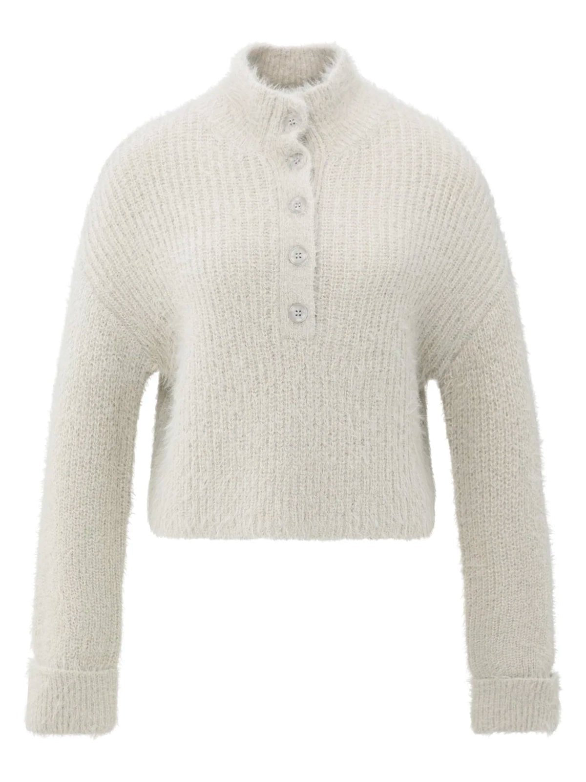 YAYA Fluffy Cropped Sweater With Stand Up Collar - Glebe Fashion
