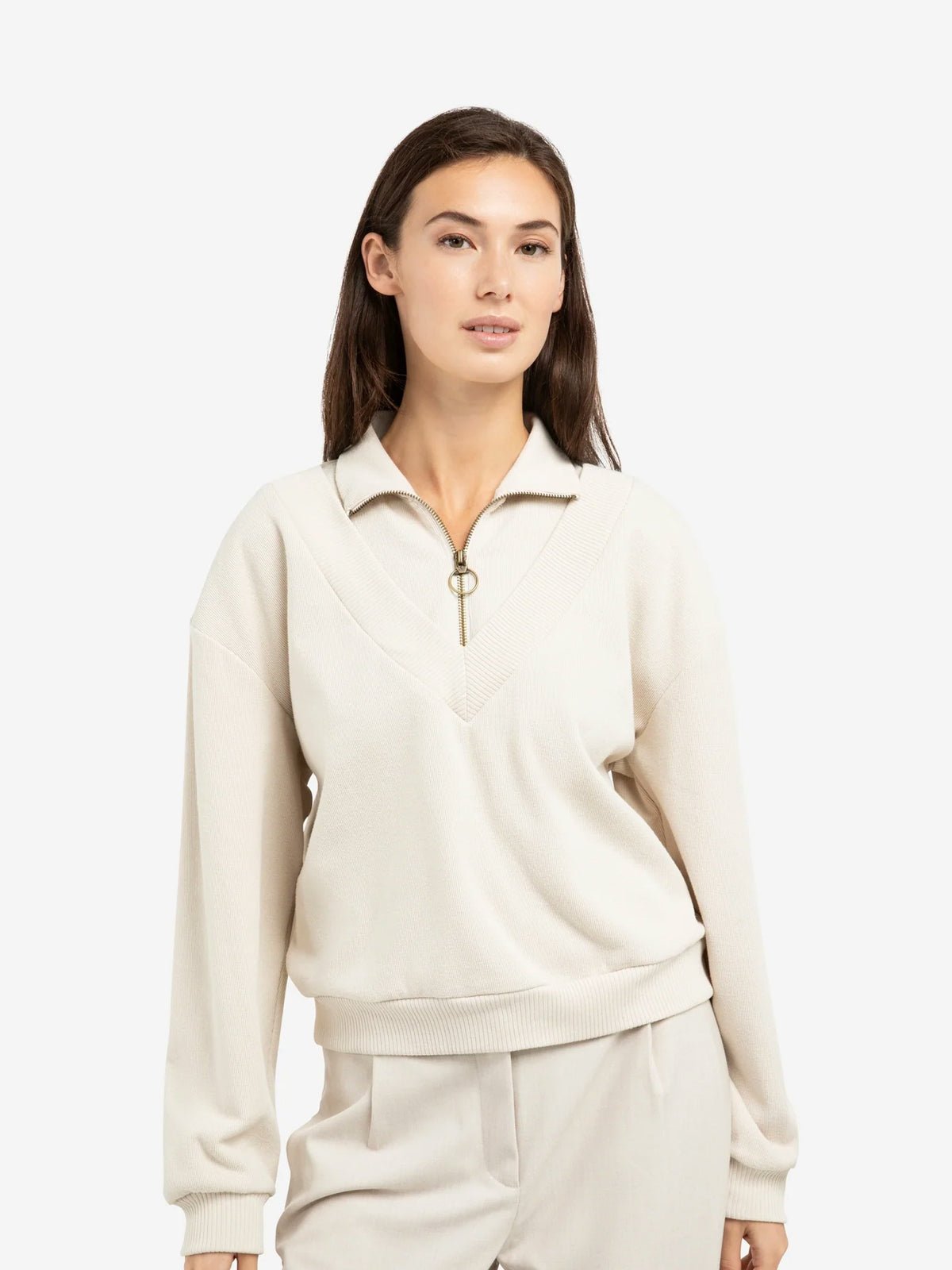 YAYA Half Zip Sweater Beige - Glebe Fashion