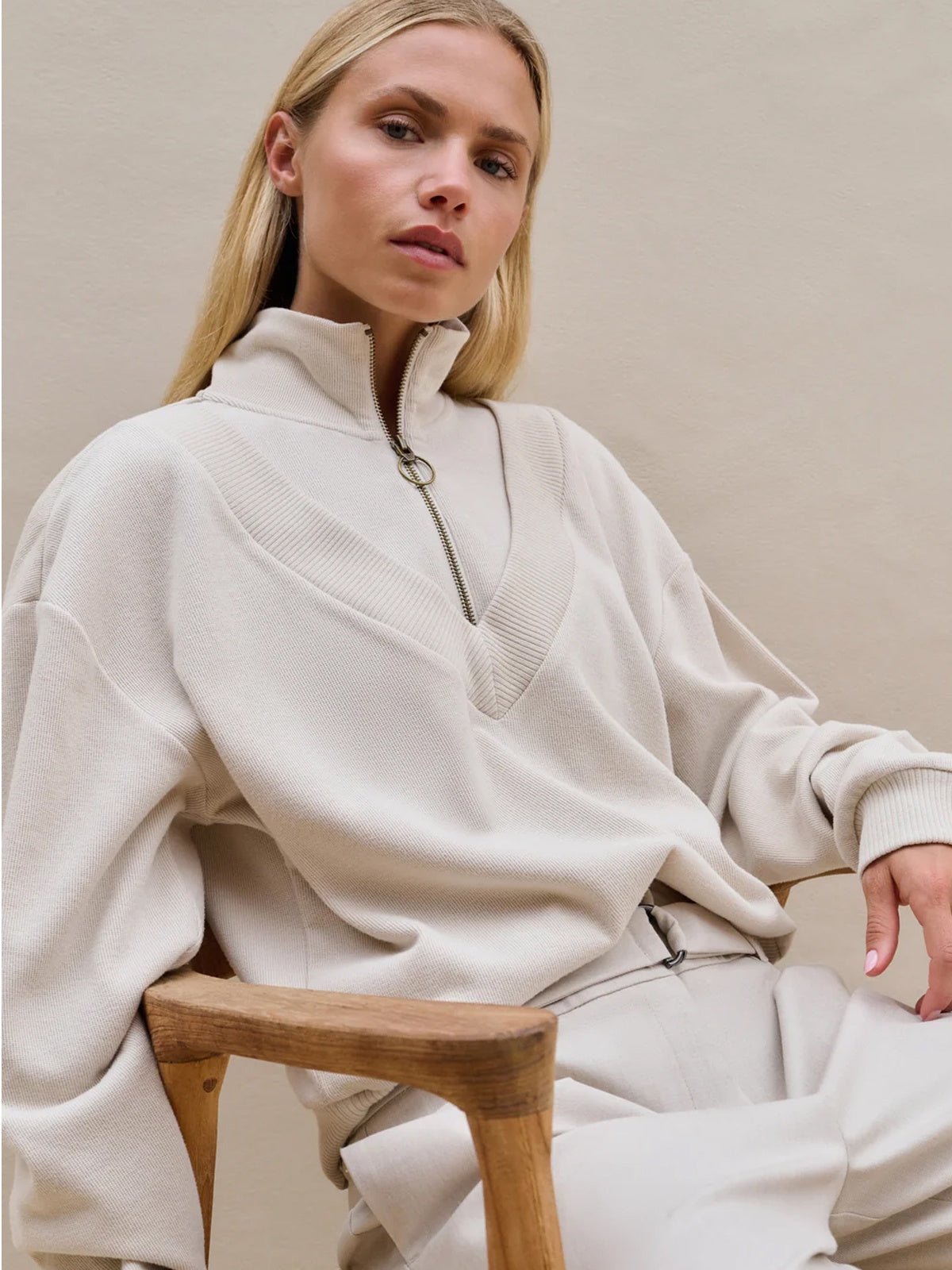 YAYA Half Zip Sweater Beige - Glebe Fashion