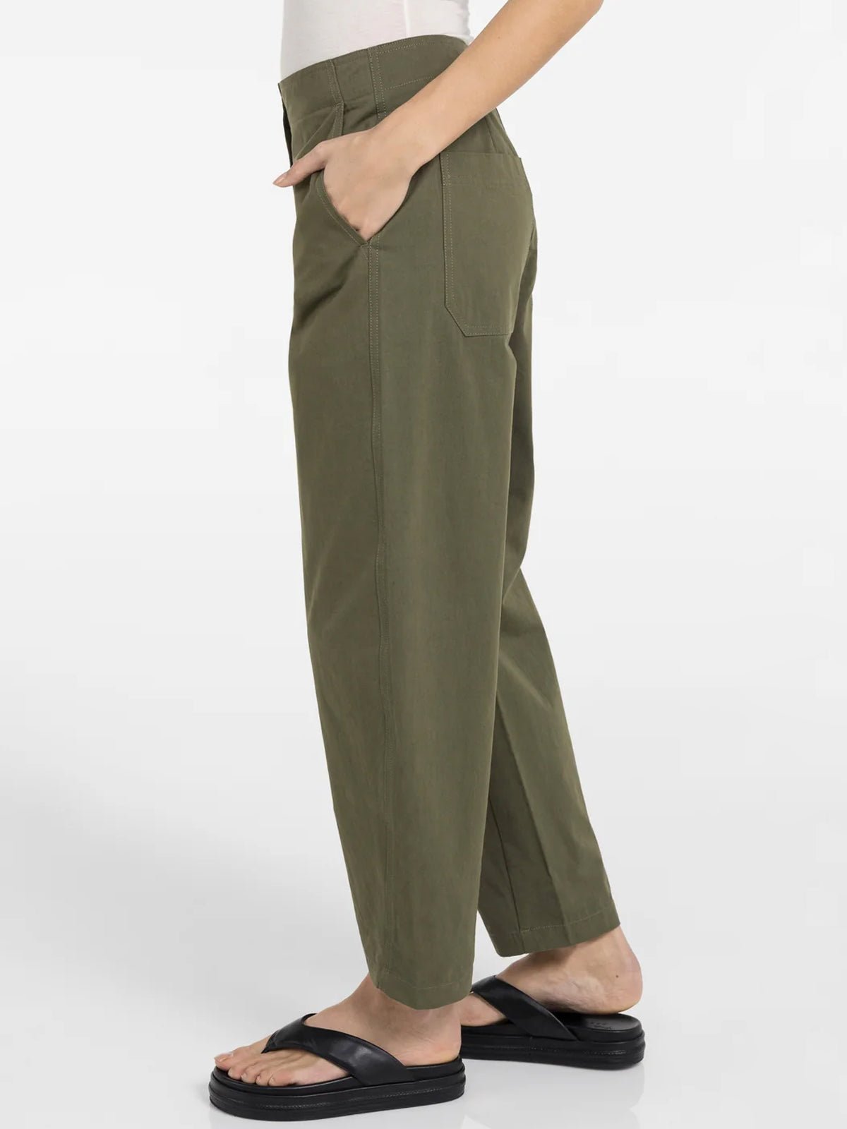 YAYA High Waist Barrel Trousers Army Green - Glebe Fashion