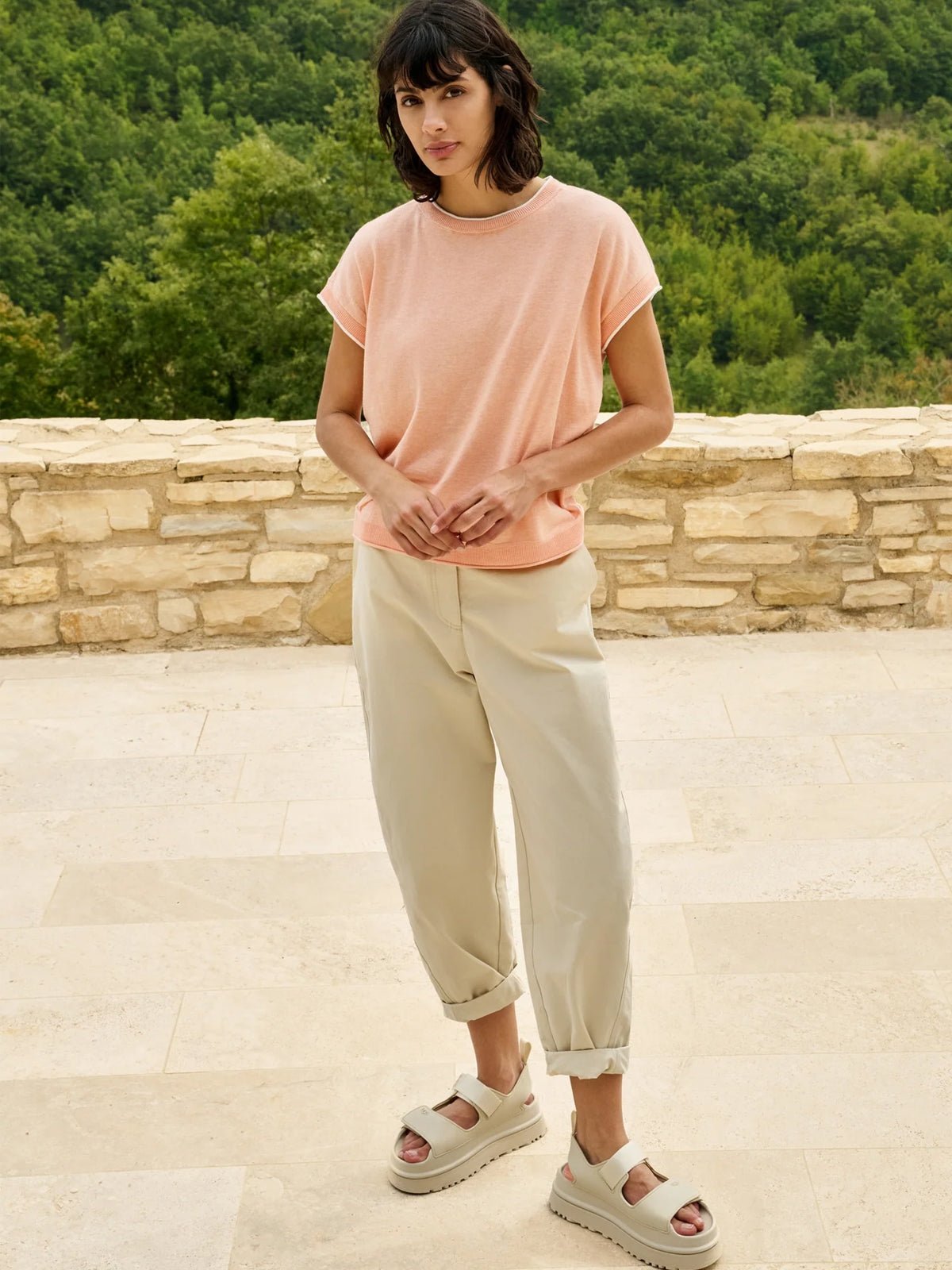 YAYA High Waist Barrel Trousers Warm Sand - Glebe Fashion