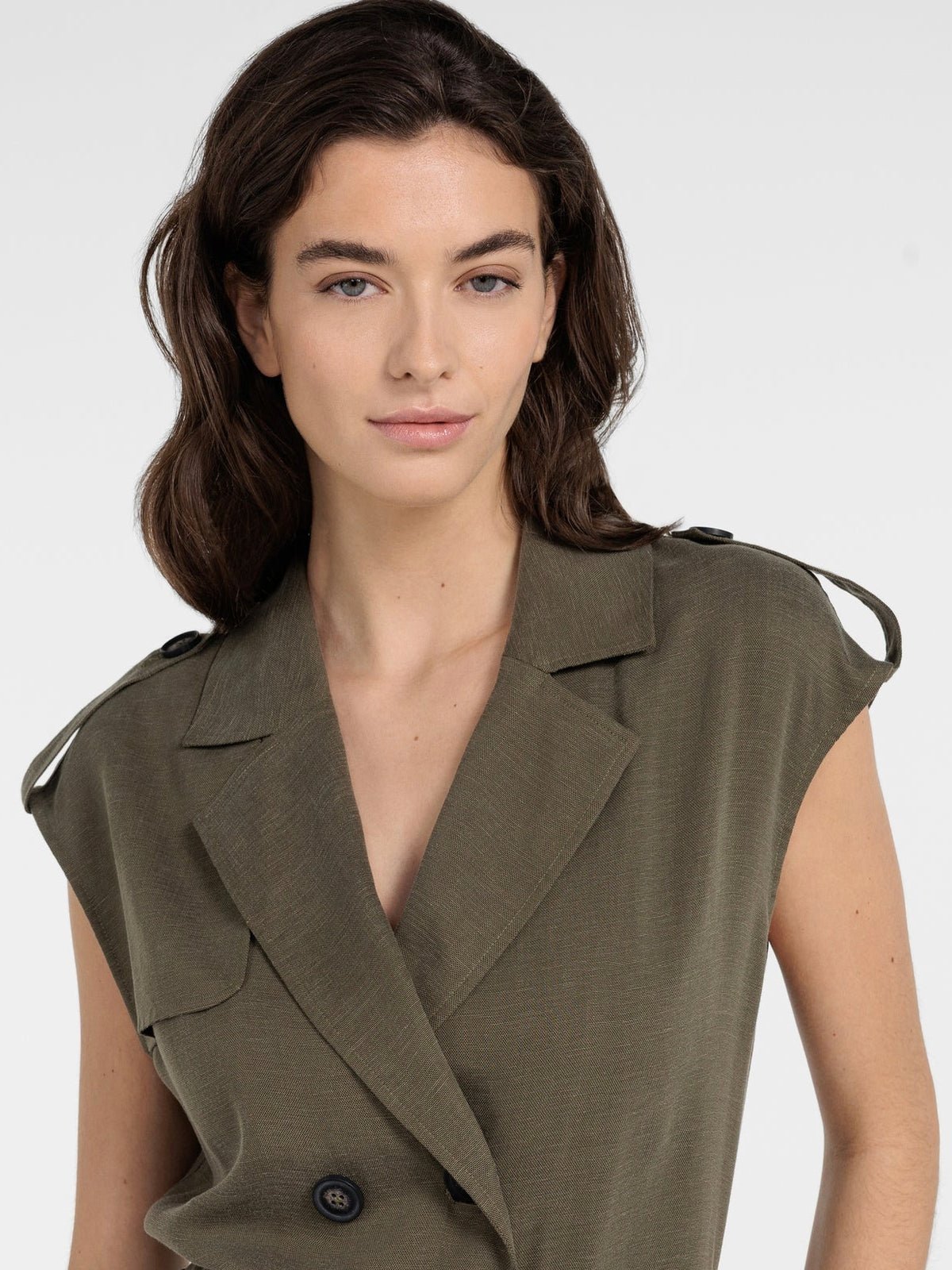 Yaya Linen Blend Jumpsuit With Belted Waist Khaki - Glebe Fashion