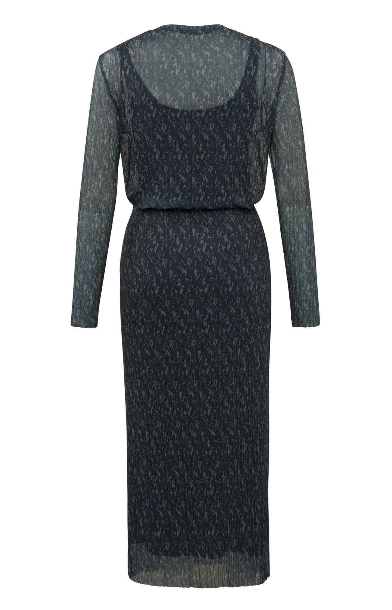 YAYA Long Sleeve Mesh Dress With Boatneck Blueberry - Glebe Fashion