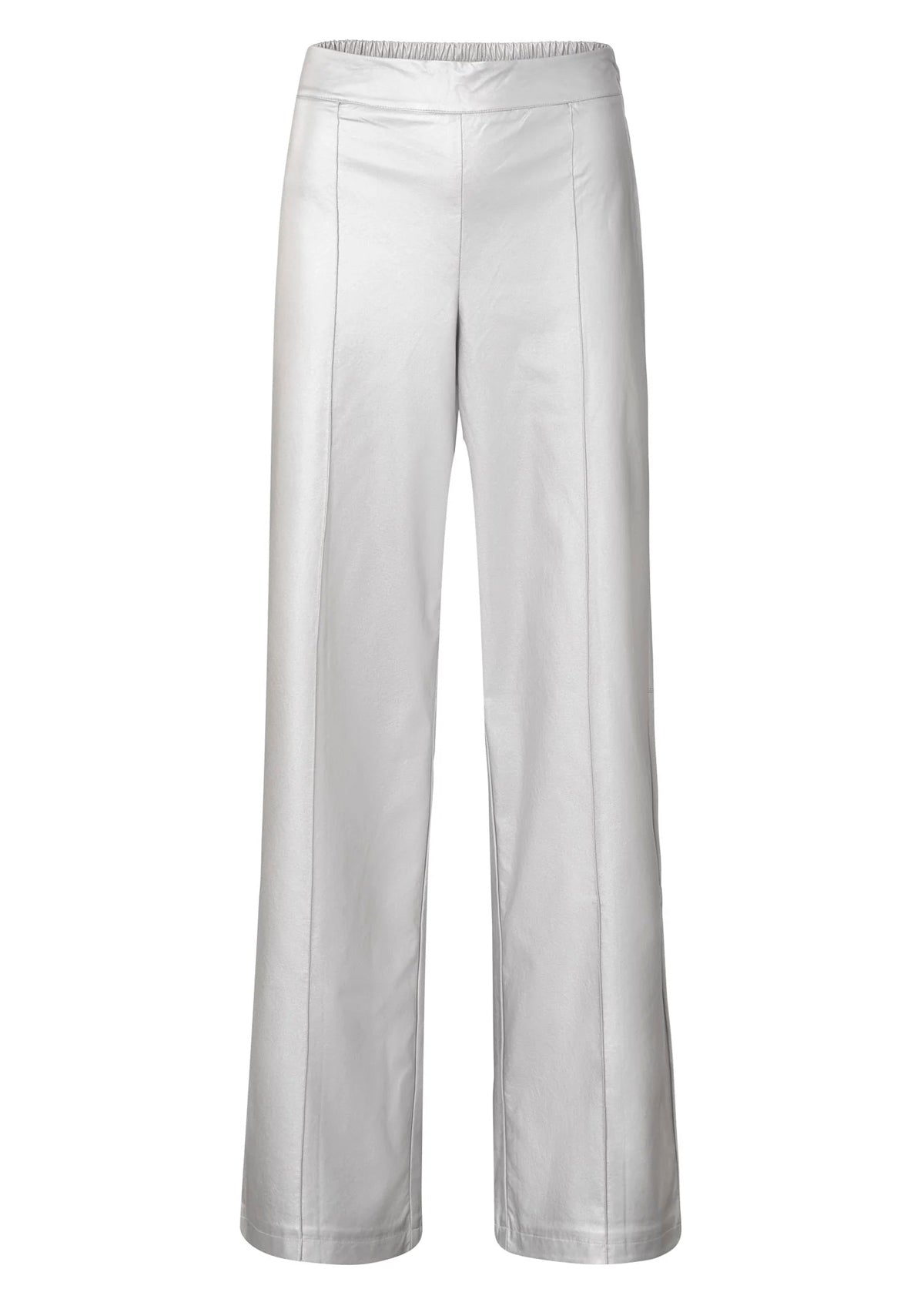 Yaya Metallic Faux Leather Trousers Silver - Glebe Fashion
