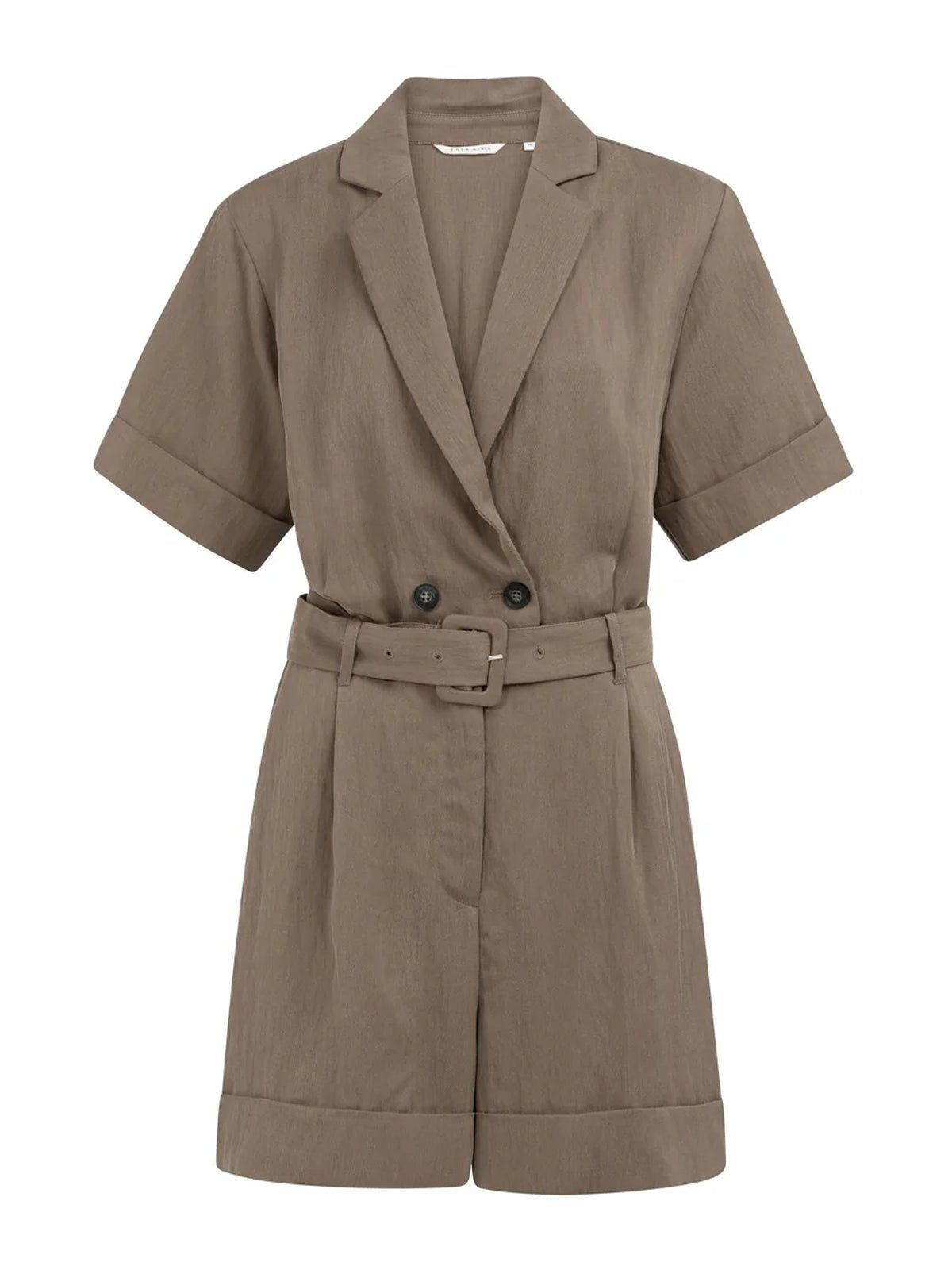 YAYA Playsuit With Double Button Closure Washed Brown - Glebe Fashion
