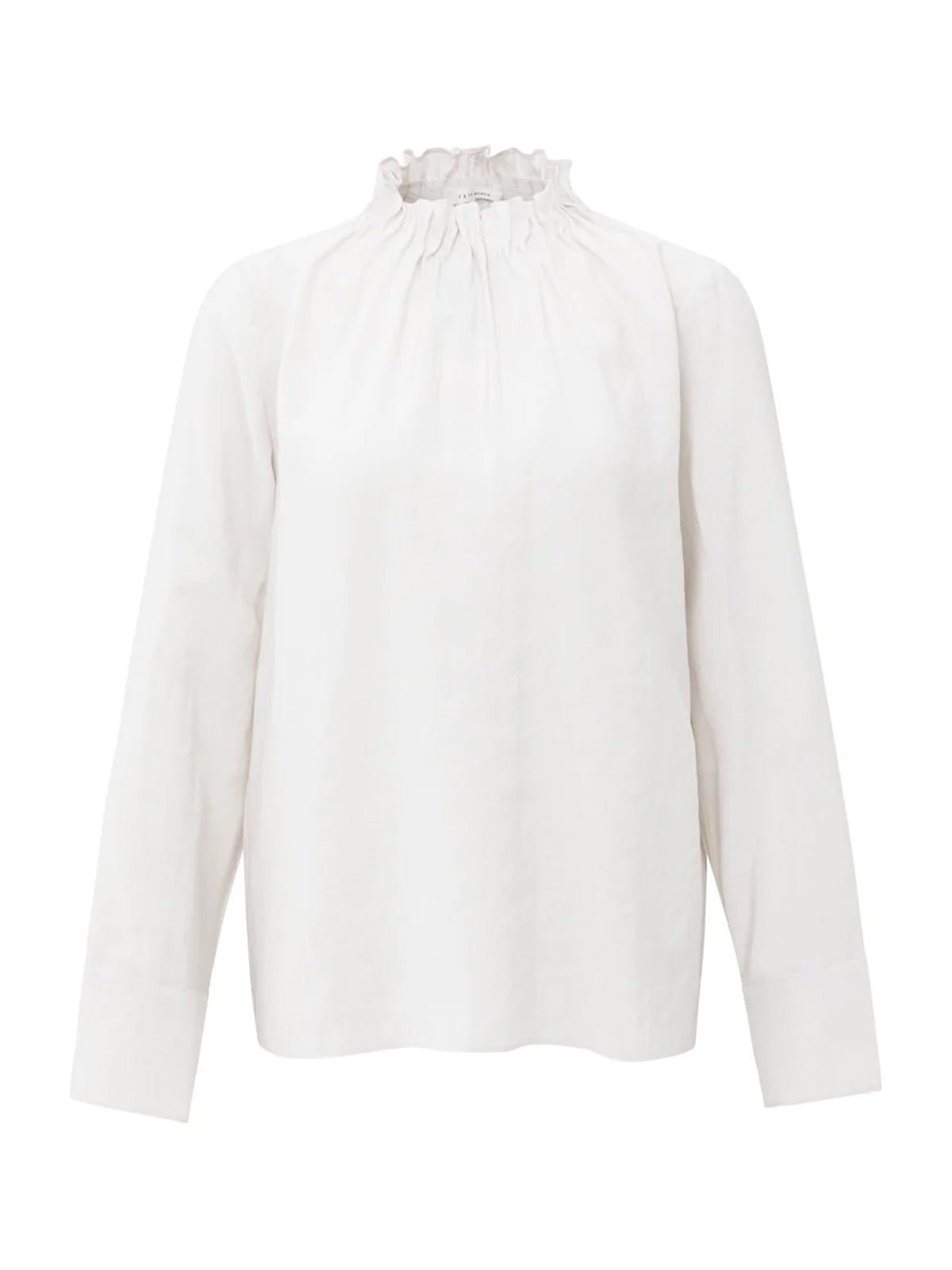 YAYA Ruffled High Neck Top White