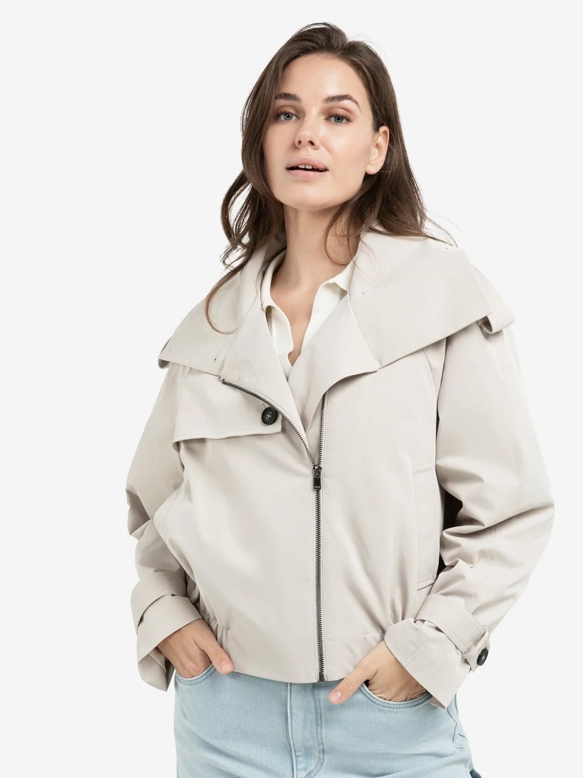 YAYA Short Bomber Jacket With Trench Details - Glebe Fashion