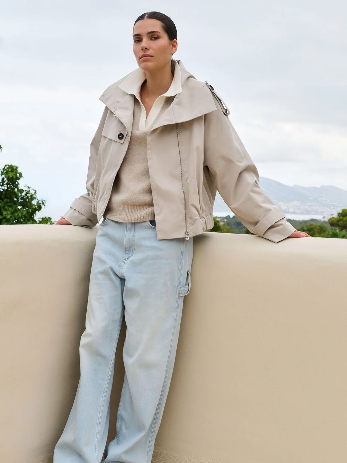 YAYA Short Bomber Jacket With Trench Details - Glebe Fashion