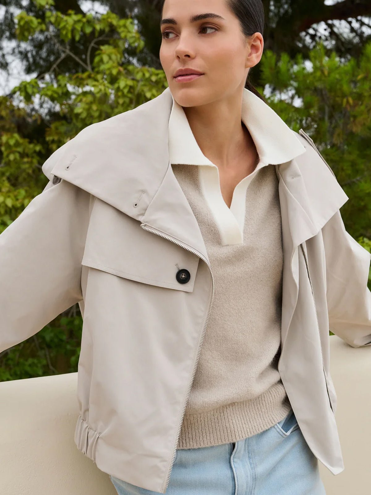 YAYA Short Bomber Jacket With Trench Details - Glebe Fashion