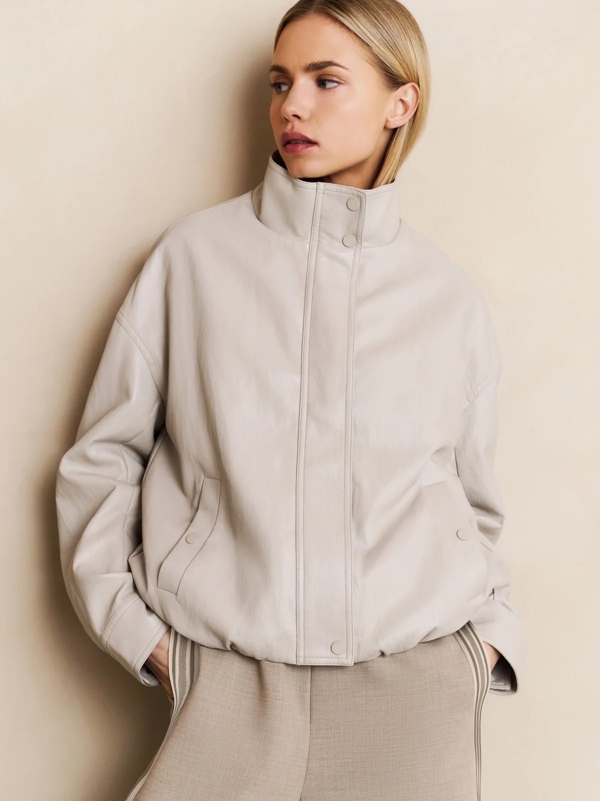 YAYA Short Faux Leather Jacket Chalk White - Glebe Fashion