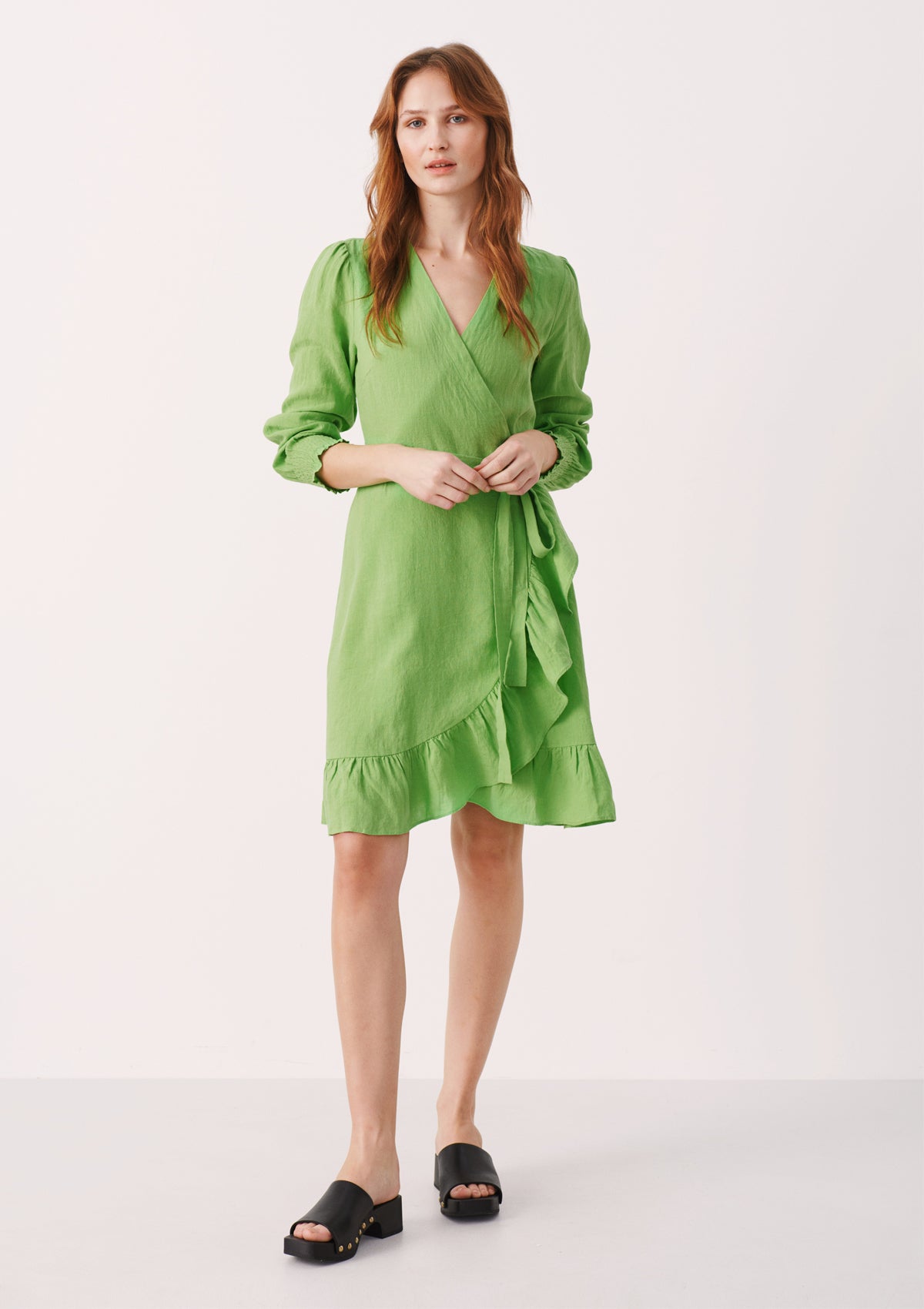 Part Two Sol Linen Wrap  Dress Green