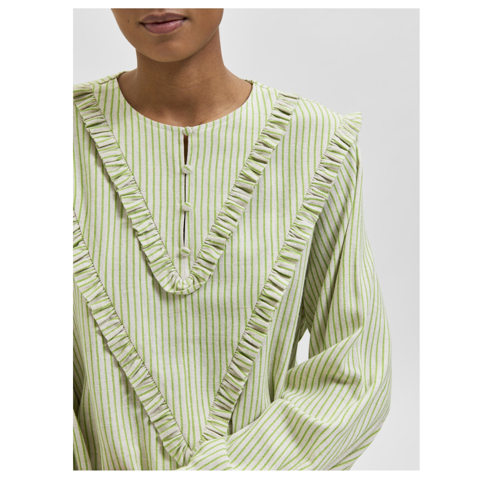 Selected Femme Gellis Green Stripe Ruffle Top