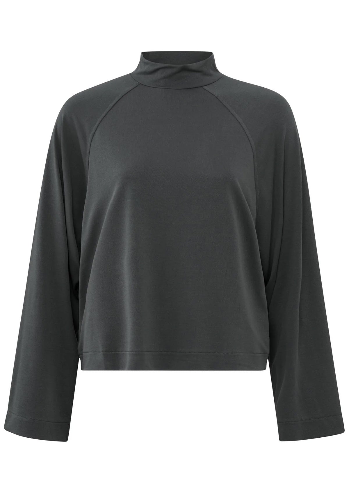 YAYA Supple Top With High Neck And Long Raglan Sleeves Phantom