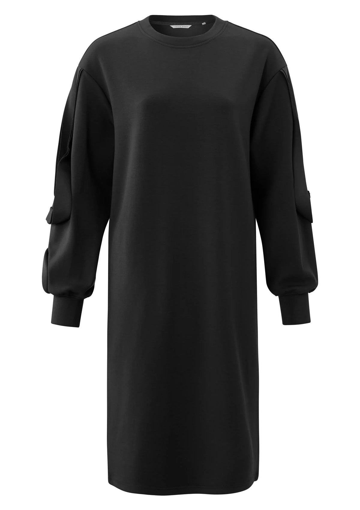 YAYA Sweat Dress With A Round Neck And Long Sleeves Black