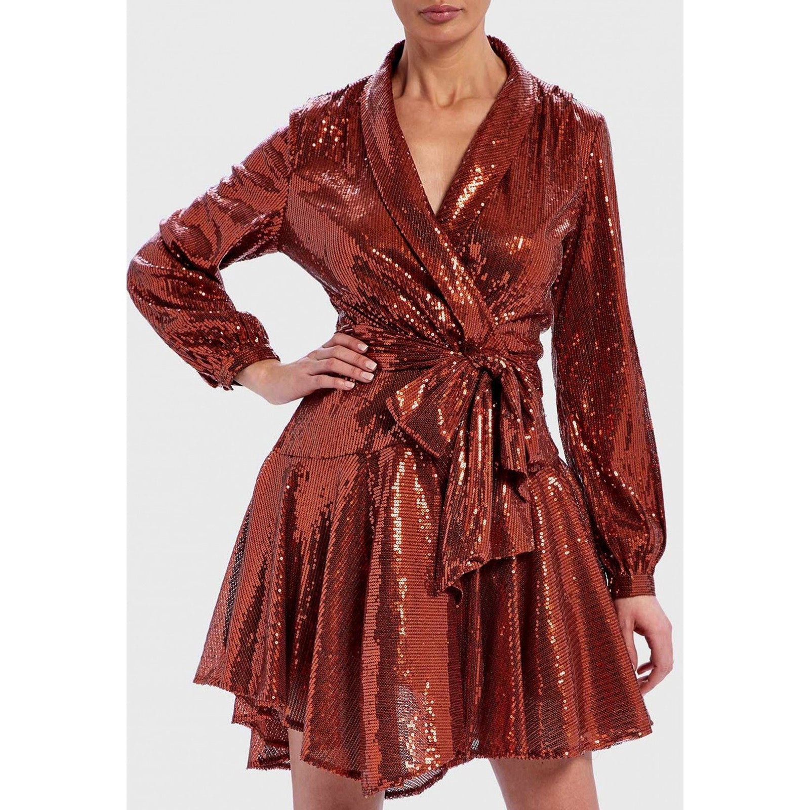 Forever Unique Yolanda Sequin Wrap Dress Rust
