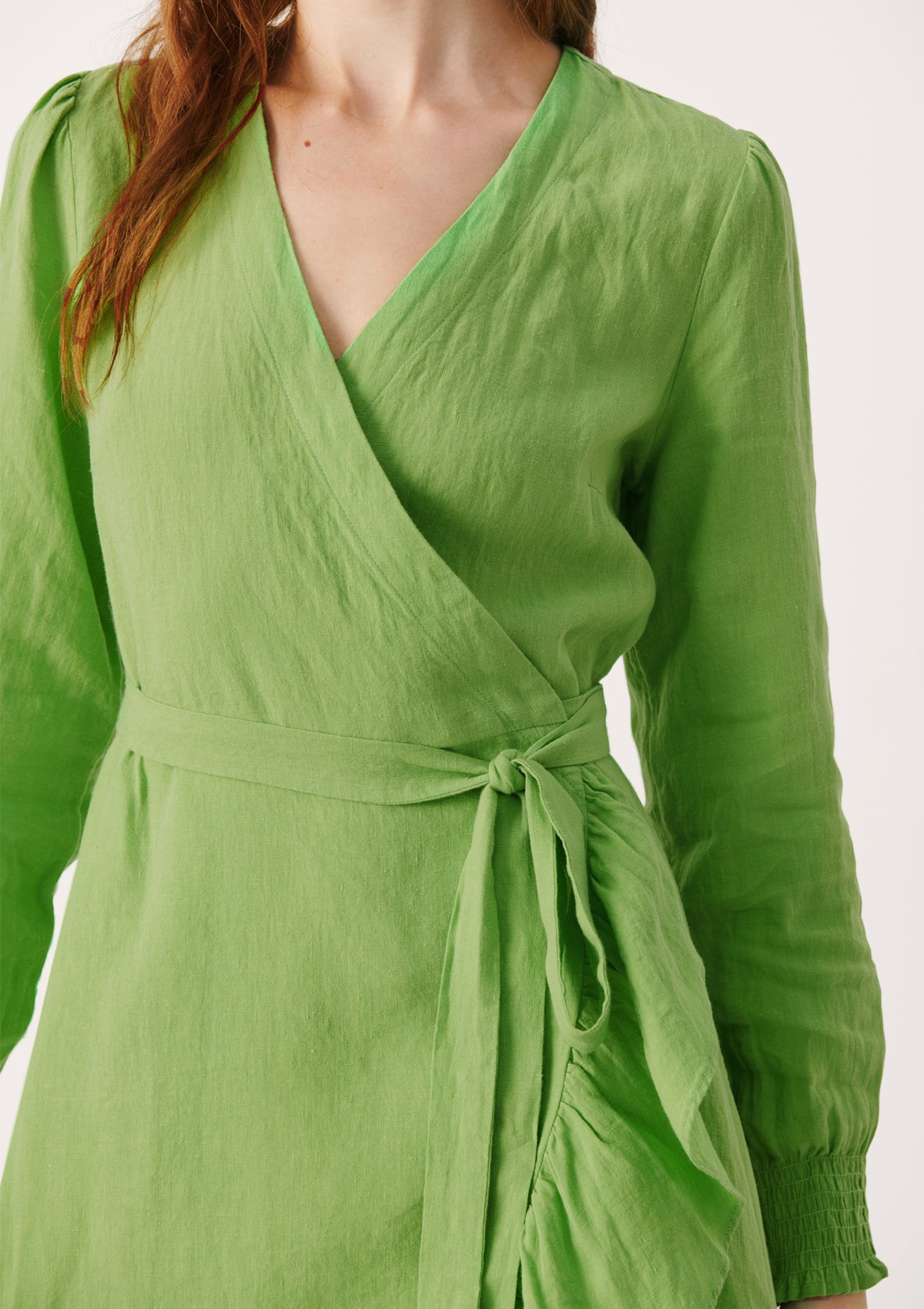 Part Two Sol Linen Wrap Dress Green - Glebe Fashion