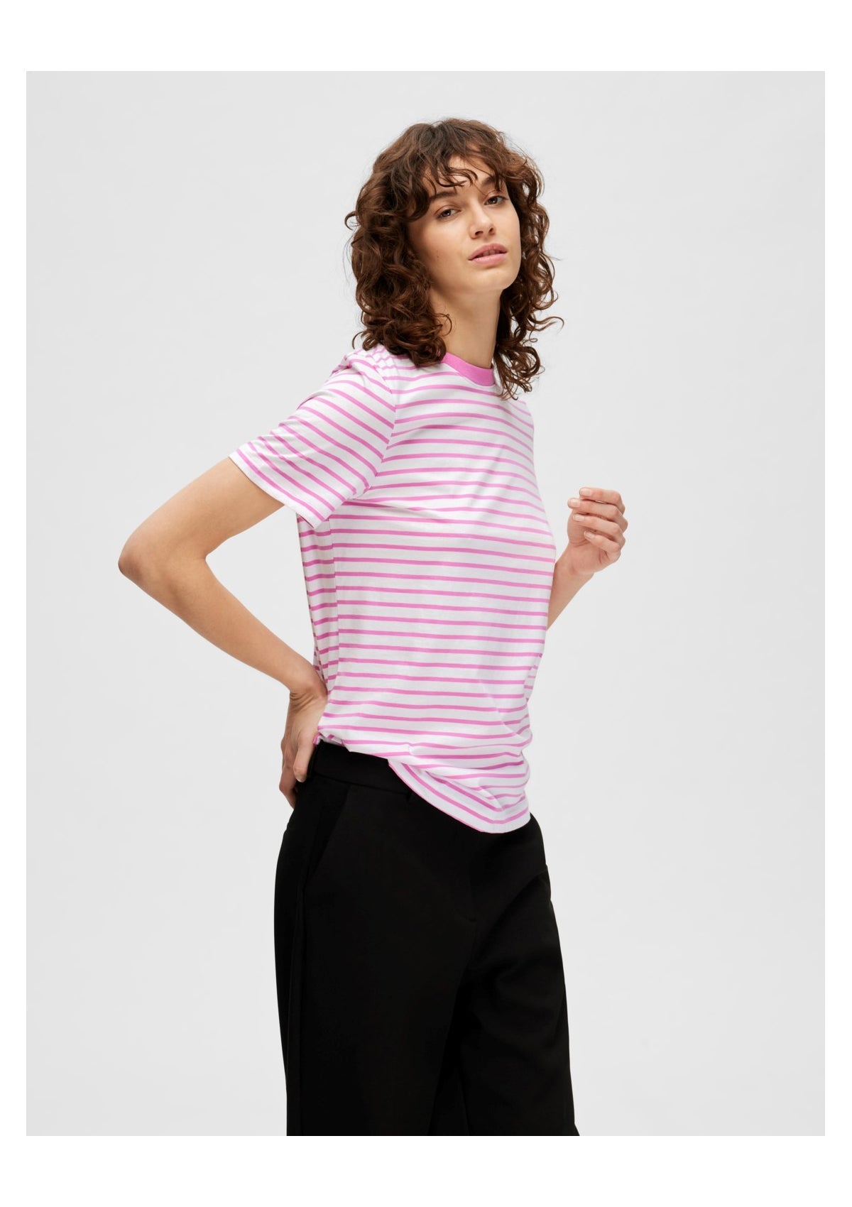 Selected Femme Pink Stripe Tee Cyclamen - Glebe Fashion