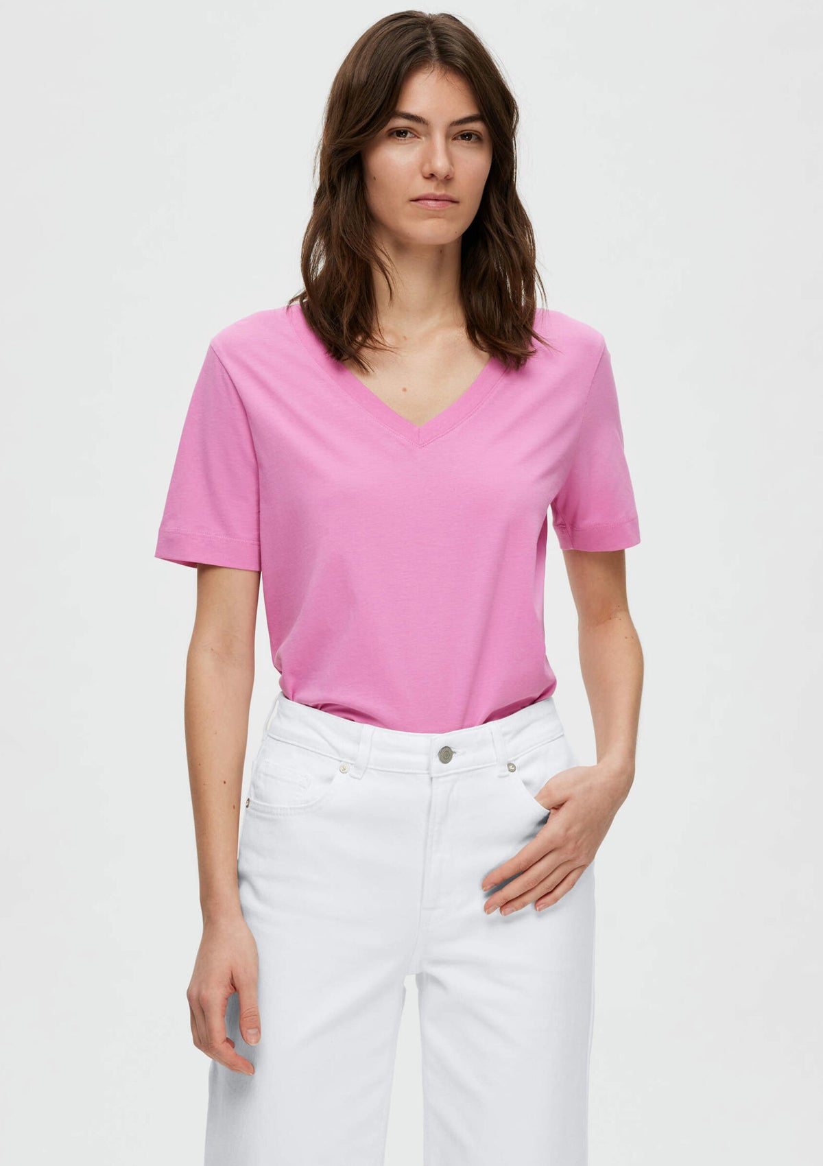 Selected Femme Essential V-neck Tee Cyclamen