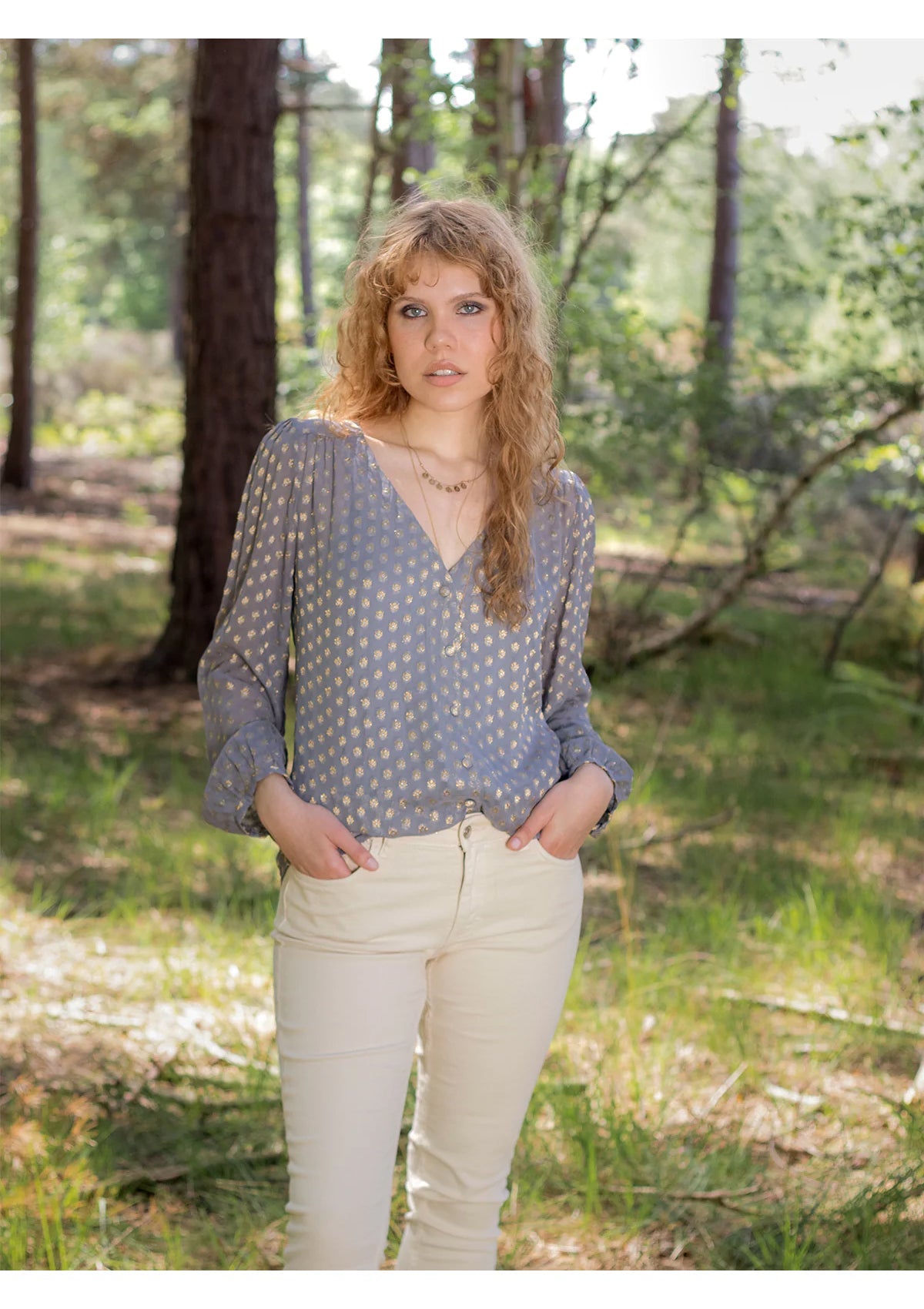 Stardust Betty Blouse Grey Metallic - Glebe Fashion