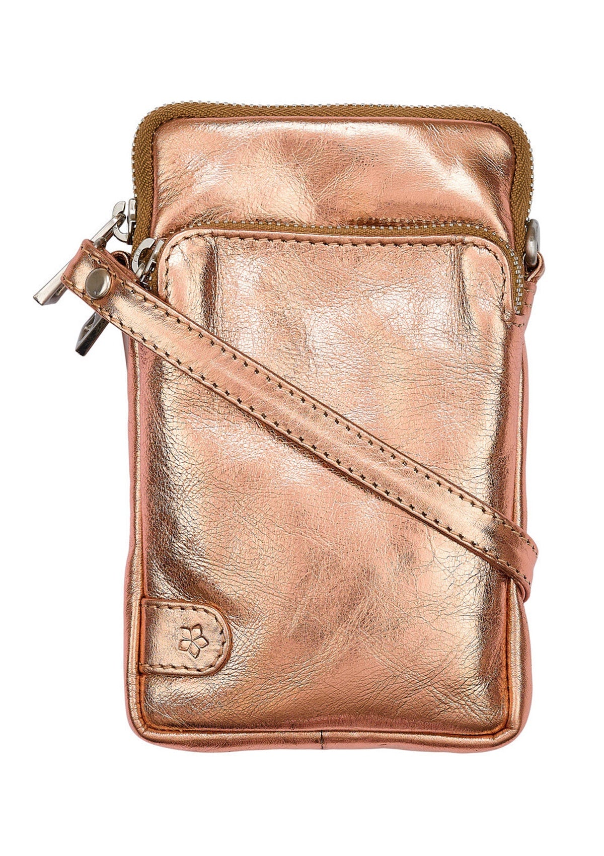 Metallic Rose Pink Leather Phone Bag