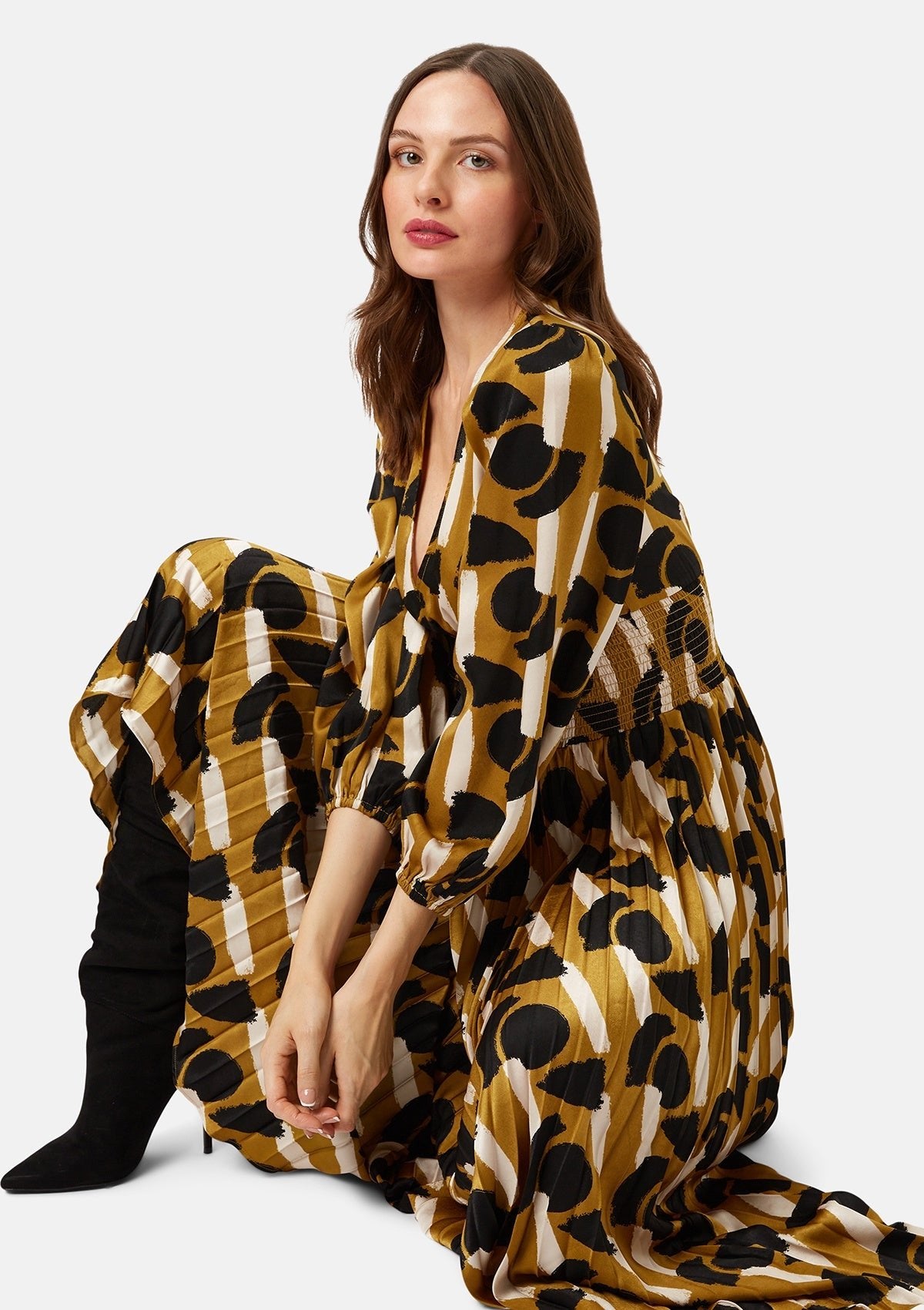 Traffic People Aurora Dress Mustard Print - Glebe Fashion