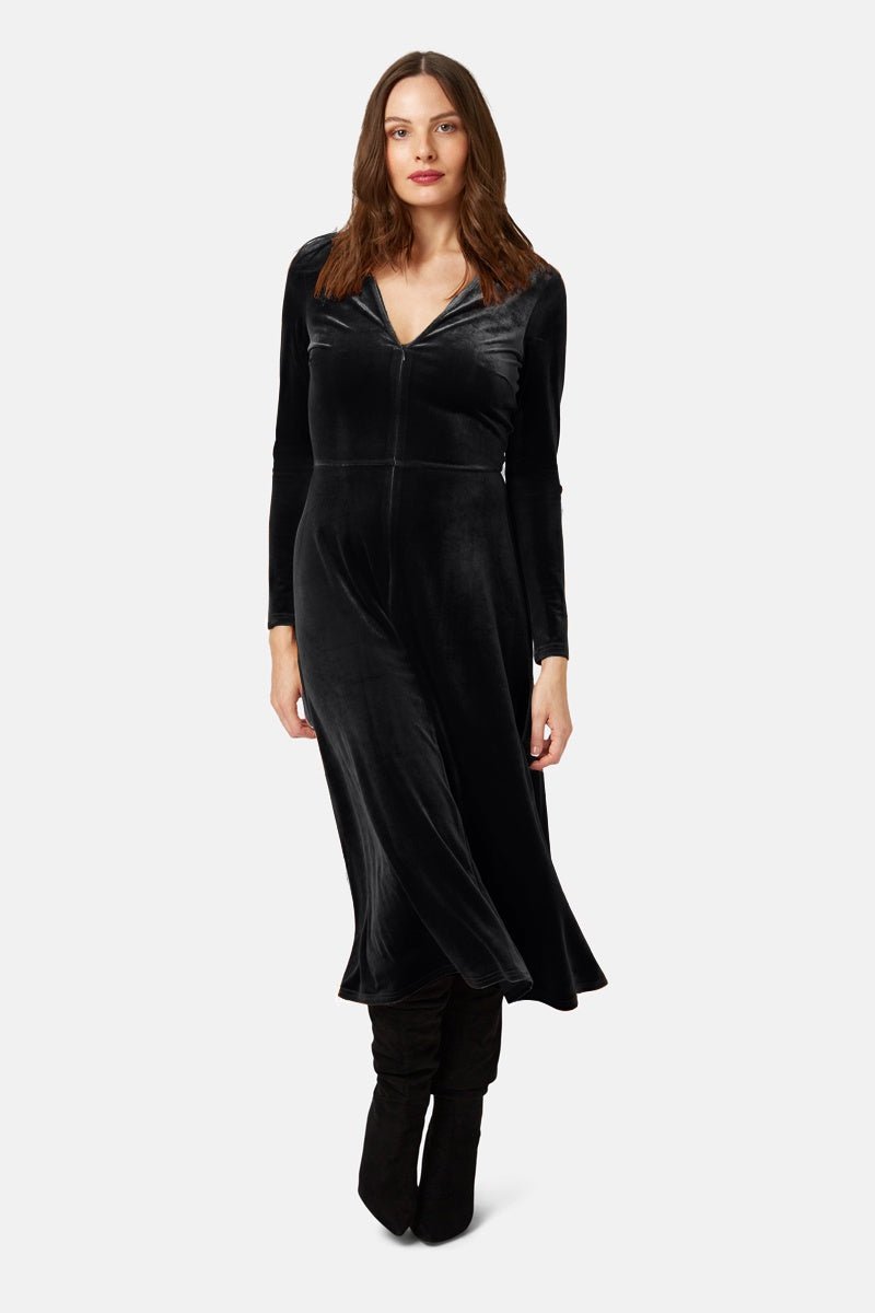 Traffic People Zip It Midi Dress Black Velvet - Glebe Fashion
