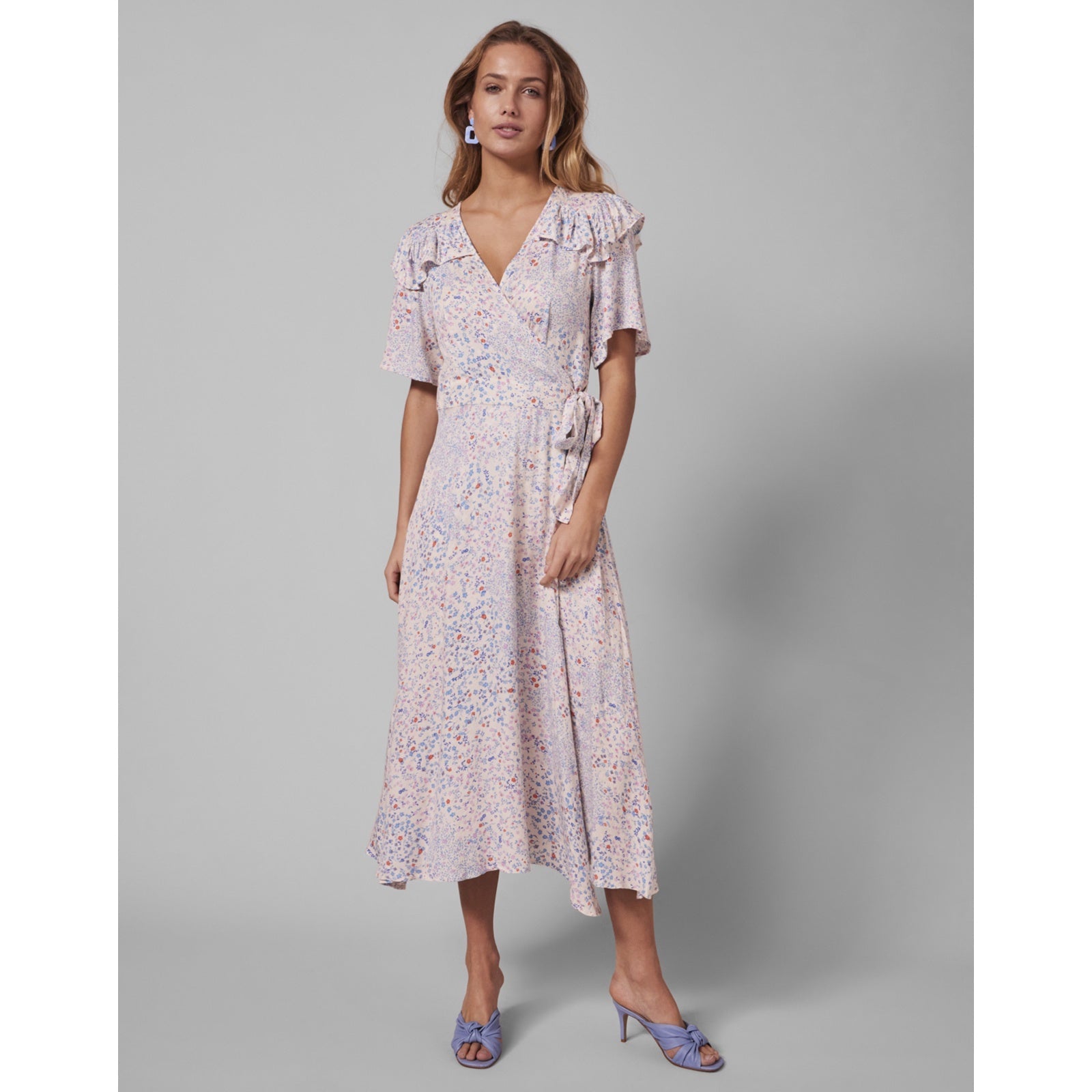 YAS Lini Floral Midi Wrap Dress - Glebe Fashion